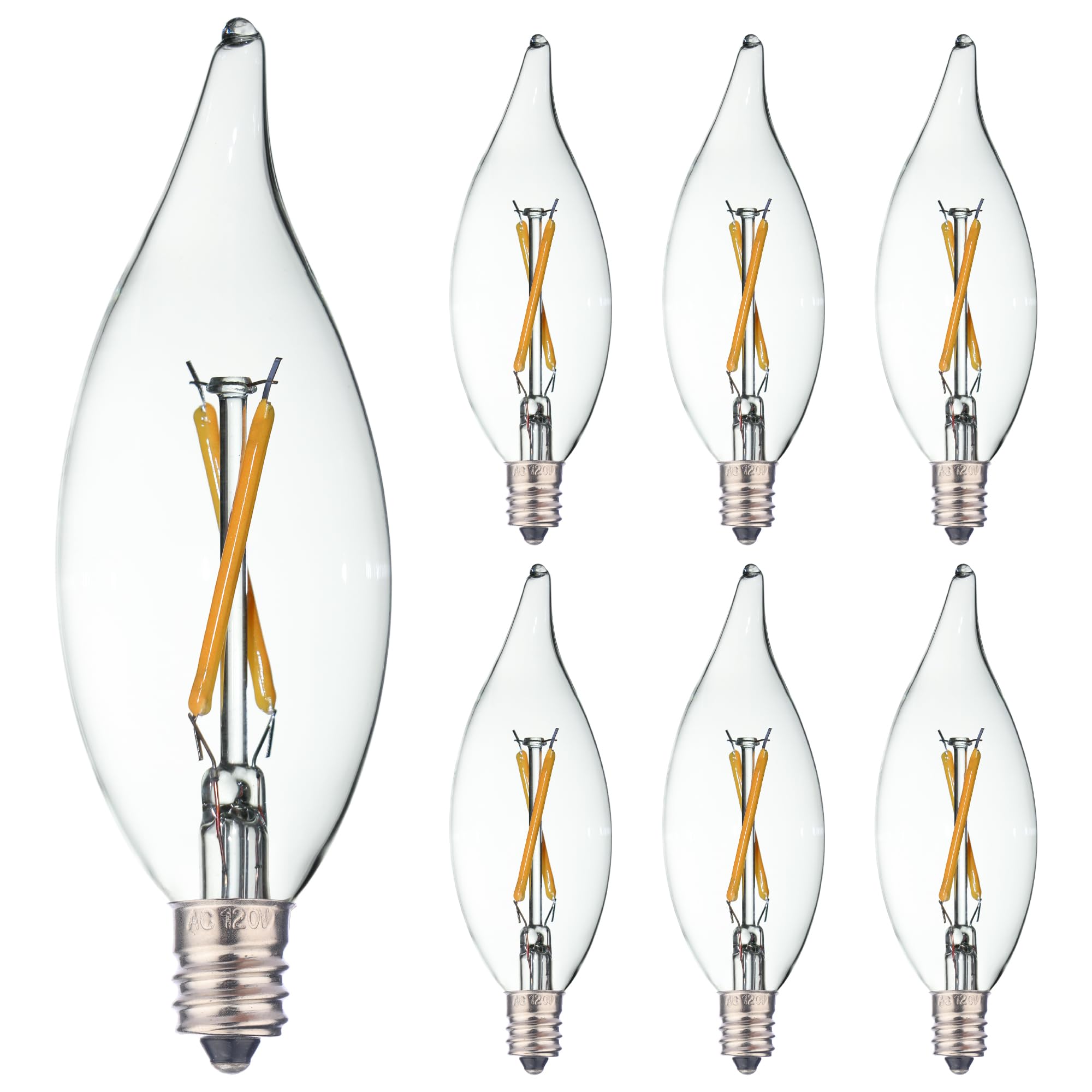 Fannis 6 Pack B10 Ca10 Flame Tip Filament Led Bulb, 2W Equals 10W 15W 20W Warm White Light, E12 Candelabra Base Edison Bulb, Cle