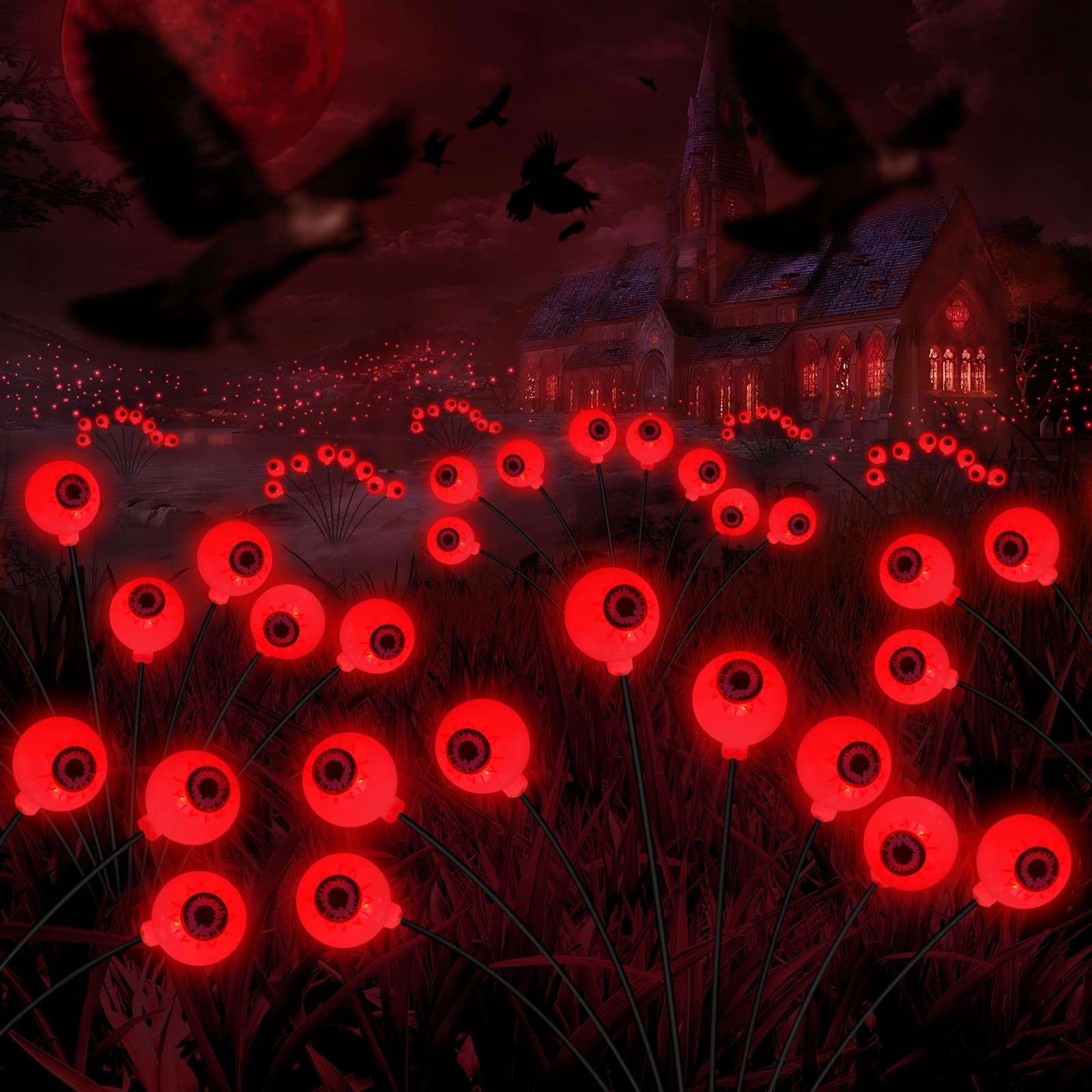 2 Pack Solar Halloween Decorations  16 LED Solar Eyeball Lights with 2 Modes, Waterproof for Garden, Yard, Lawn, Patio & Pathwa