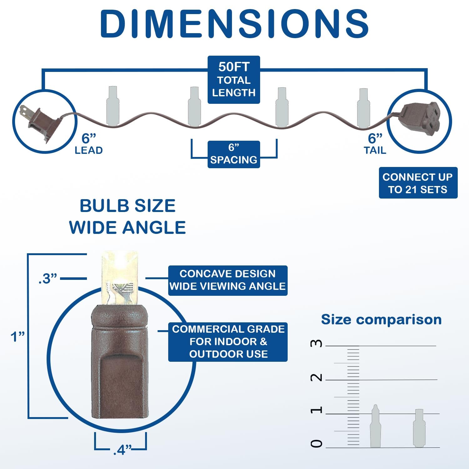 Novelty Lights 50FT LED String Lights, 100 Bulbs, Copper, Pure White, Model MRD-25B-4, Outdoor Commercial Grade, 40,000 Hours Rating