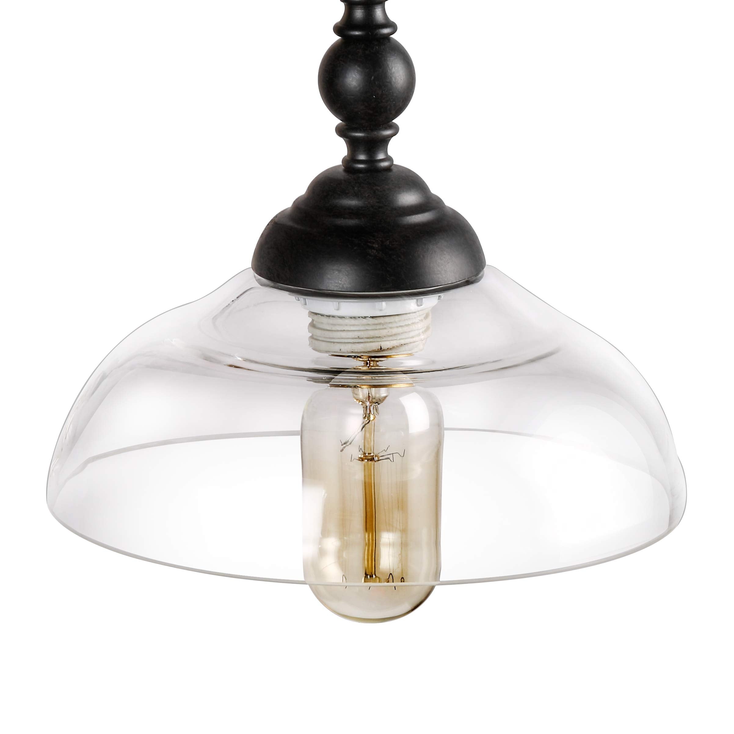 LOG BARN Farmhouse Chandelier, Rustic Black Metal with Clear Glass Shades, Adjustable for Dining Room, Kitchen Island