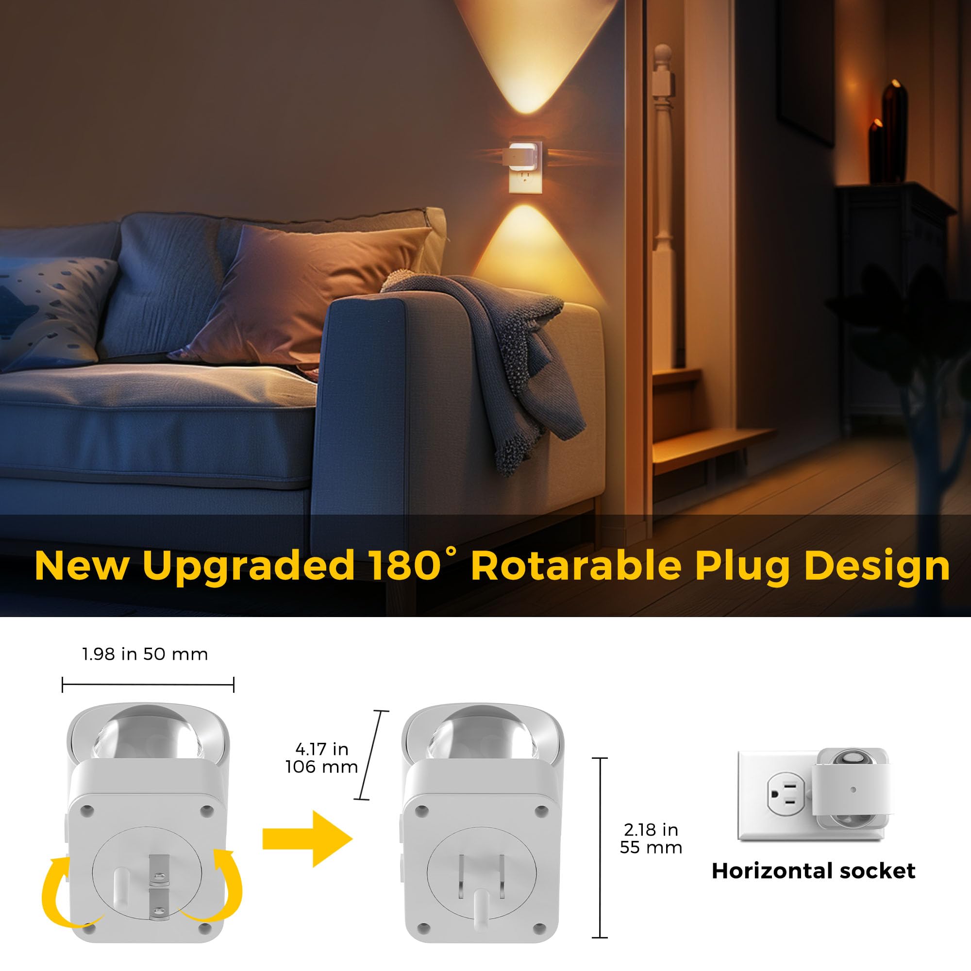 L LOHAS LED Night Light Projector with Dusk to Dawn Sensor, Rotating Soft White, Model A-GY154-02WHUS, Ideal for Kids' Rooms and Bathrooms