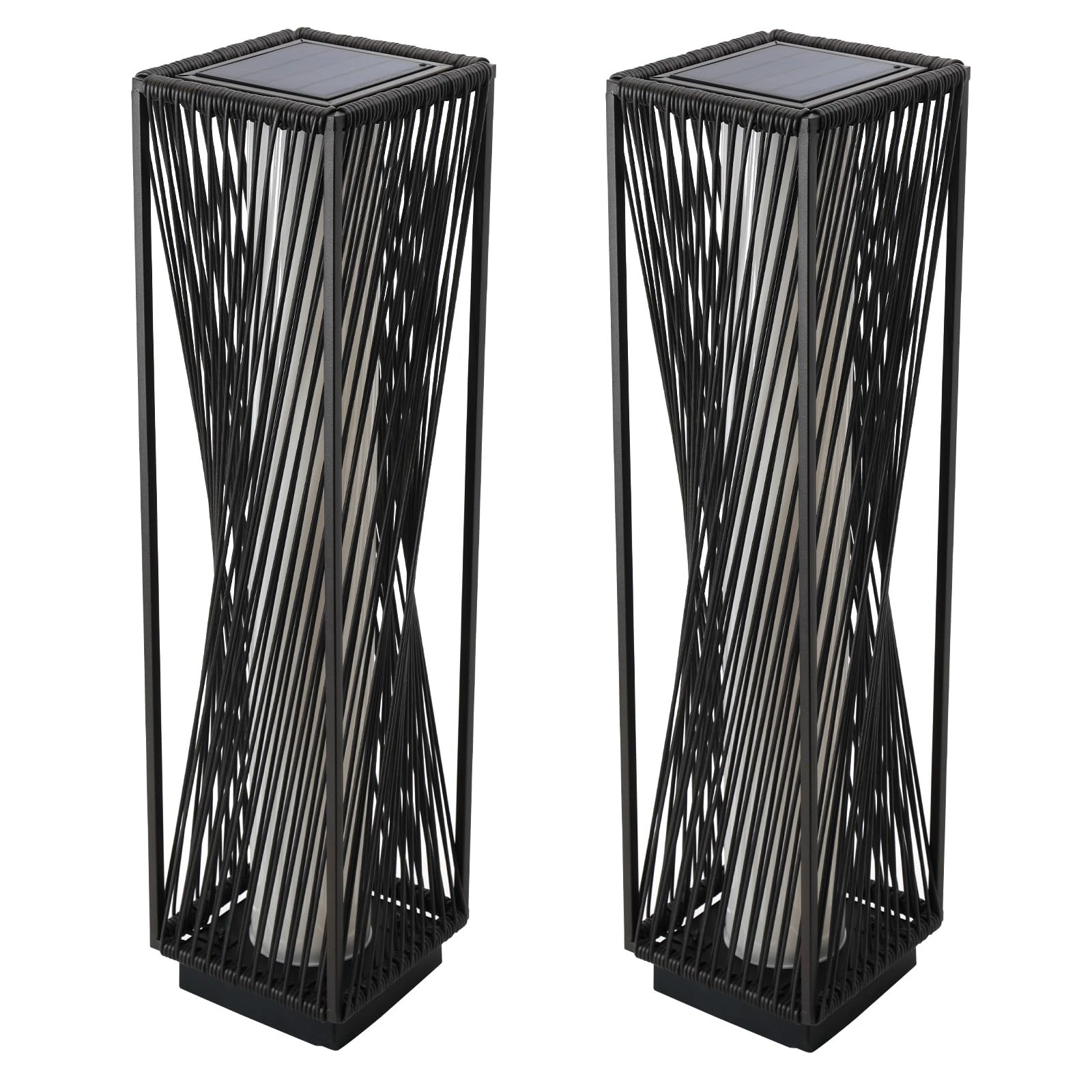 Solar Yard 2 Piece Outdoor Solar Floor Lamp Resin Wicker Solar Light Outdoor Waterproof For Yard, Garden, Pathway, Deck, Dazzle