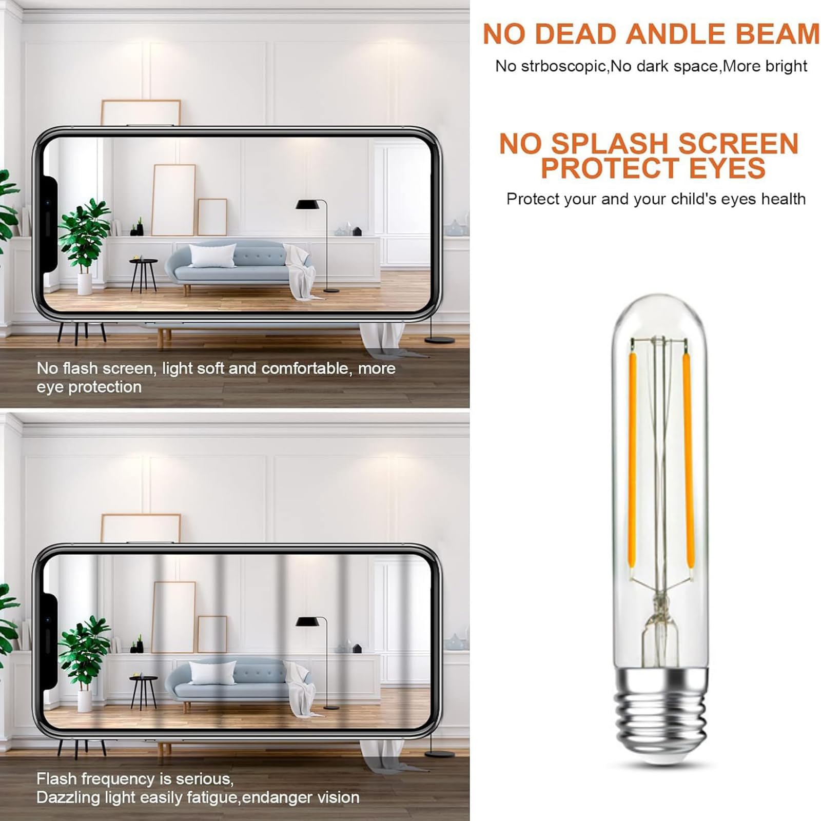 Lhyuetong Led Light Bulbs, E26 Non Dimmable Vintage Edisontubular Bulb, 4W Equals 40W Equivalent, Warm White, 2700K, 350Lm, Medi