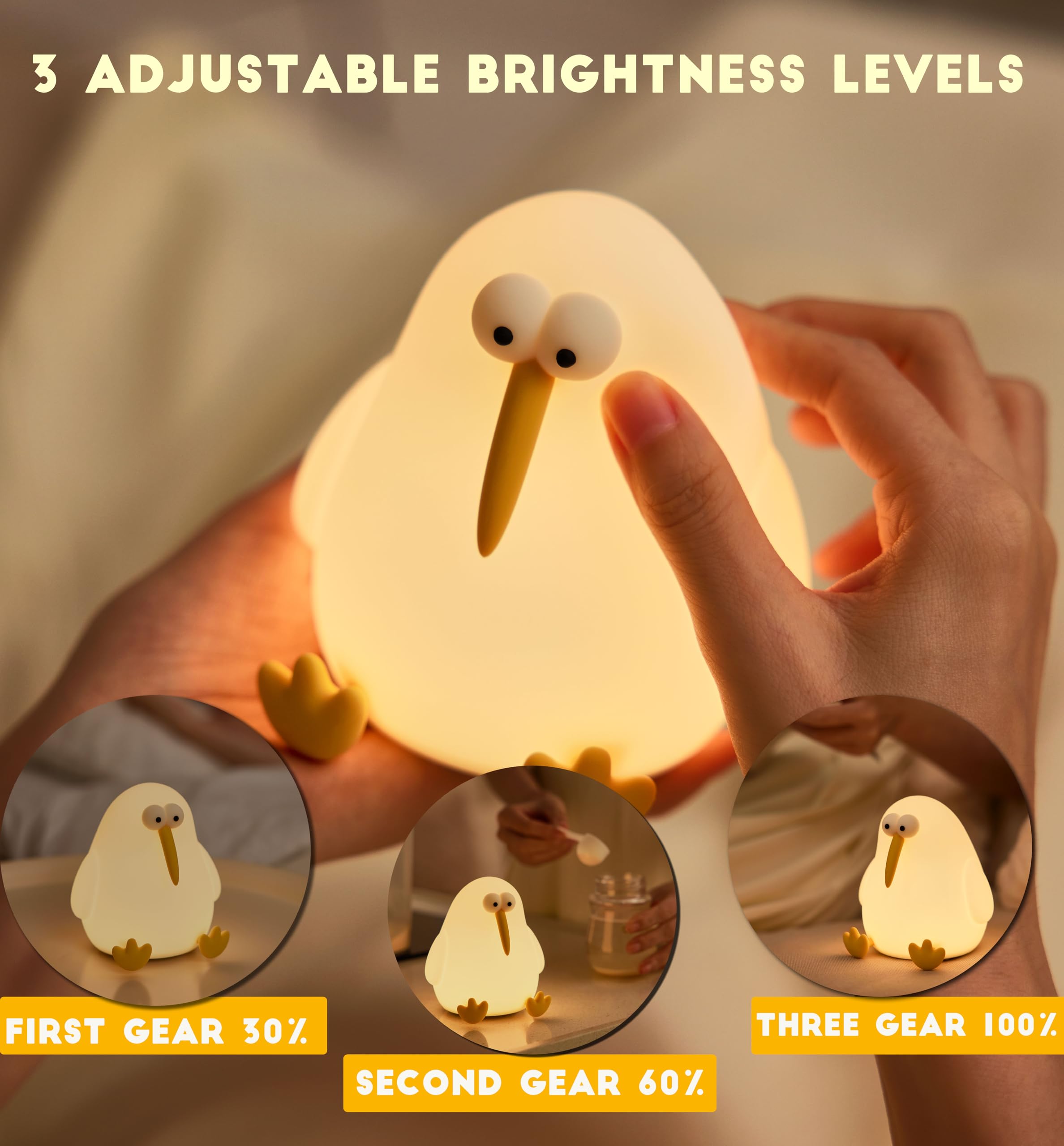 Happybag Cute Silicone Kiwibird Night Light Led Squishy Nursery Toddler Rechargeable Night Light,Cute Stuff Gift For Baby,Kids,T