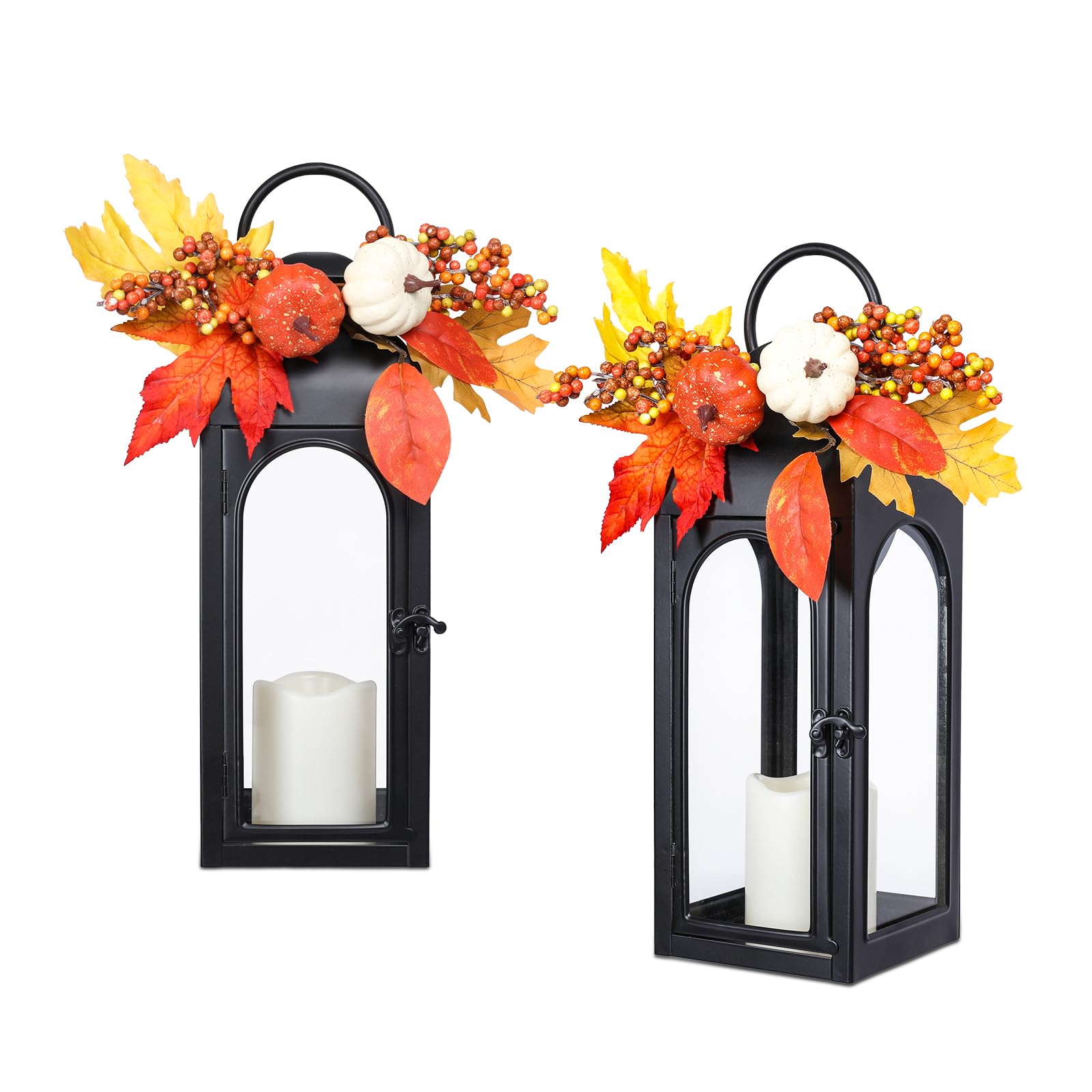 Thanksgiving Outdoor Decorations Lantern 2Pack, Fall Decorations for Home Waterproof 16 Battery Powered Decorative Lanterns Meta