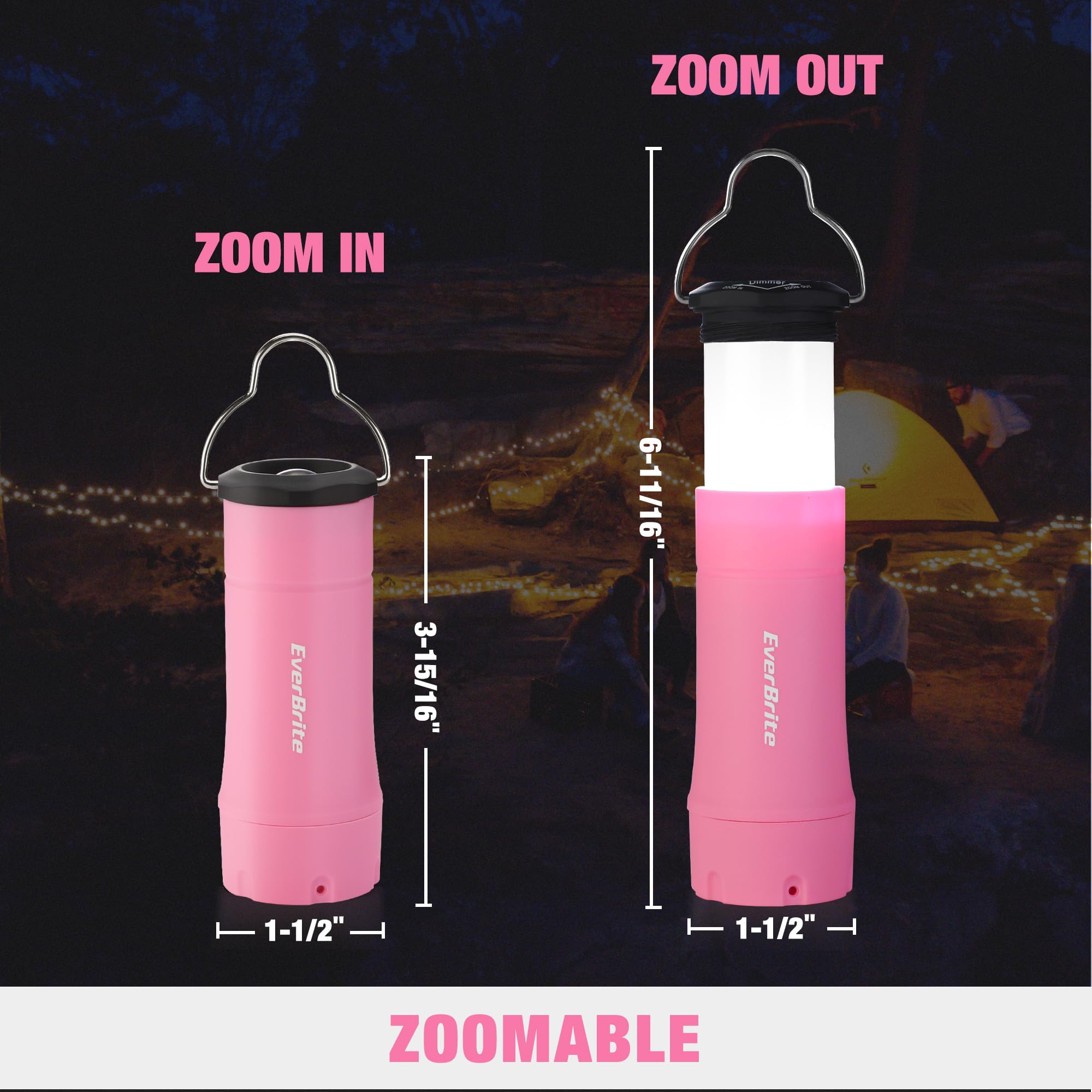 EverBrite Mini Lanterns and Flashlights, 2-in-1, Zoomable, 3 Modes, Battery Powered, Pink, Model E041055AE