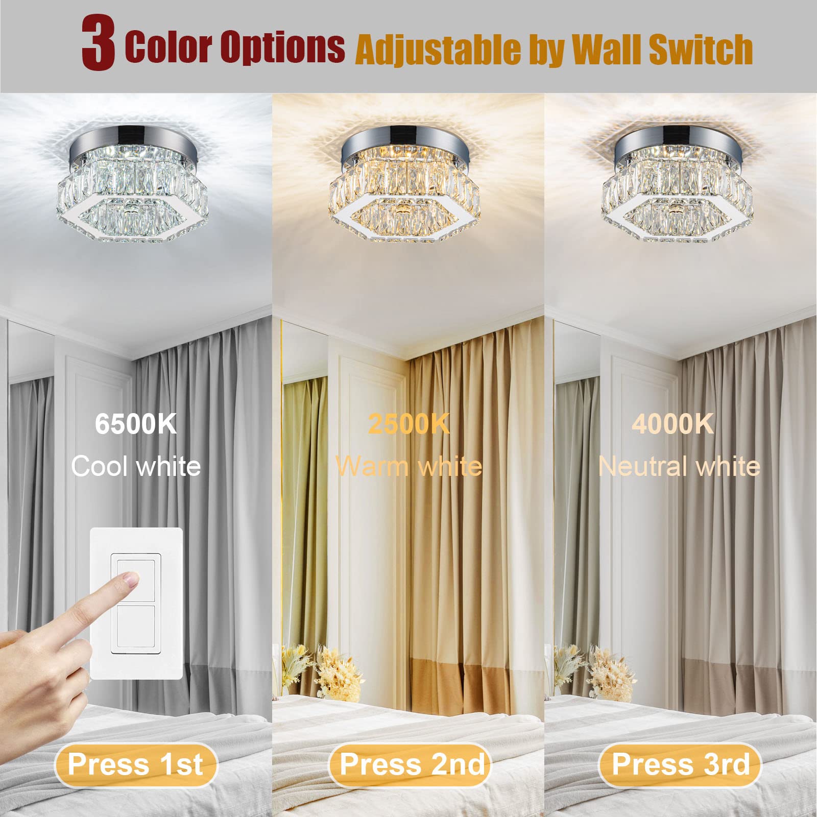 Homlaiting Led Mini Chandeliers With Crystals - Adjustable 3-Light Fixtures For Hallway & Bedroom