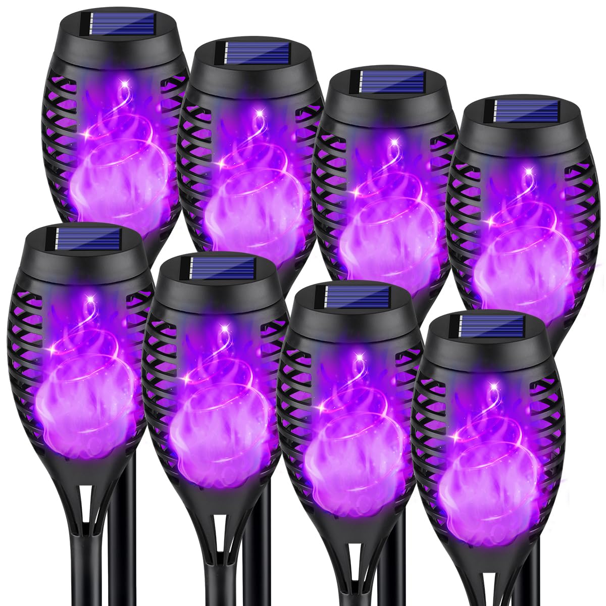 Kurifier Solar Outdoor Lights - 8Pack Waterproof LED Flame Torches, Purple Color for Yard Decor, Model Solar Outdoor Lights-001