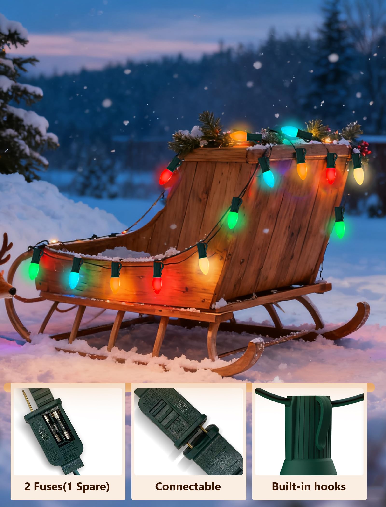 25Ft Multicolor Christmas Lights Outdoor  C7 Vintage String Lights With 25 Red Green White Ceramic Incandescent Bulbs  Hanging Patio Lights For Porch Roofline Xmas Tree Garden Pathway Indoor Decor