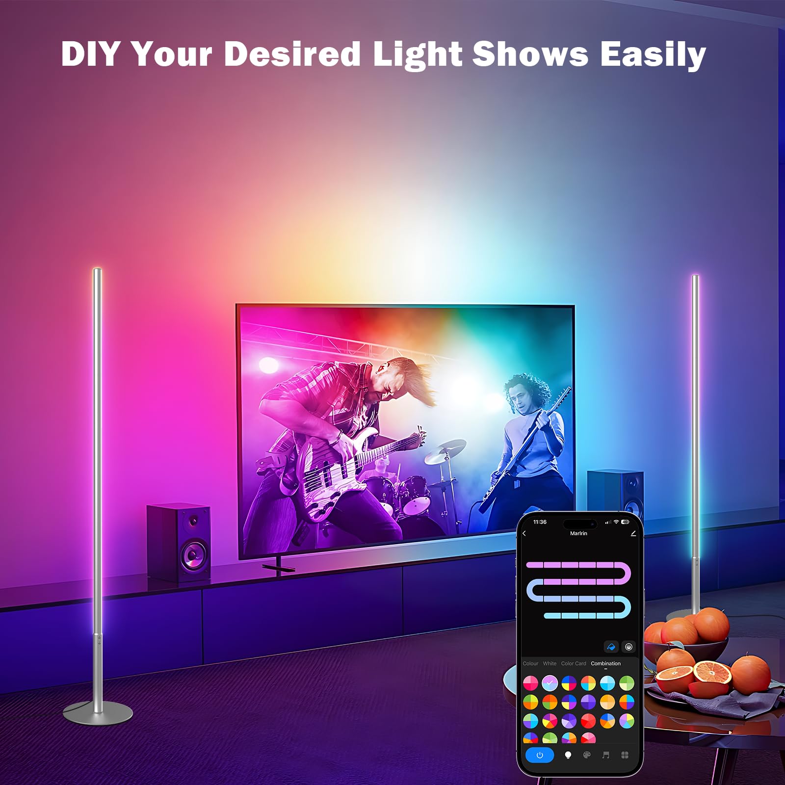 Rgbw Floor Lamp, Smart Led Corner Lamp With Wifi App Remote Control, Compatible With Alexa, 2700K-6500K Color Changing Standing
