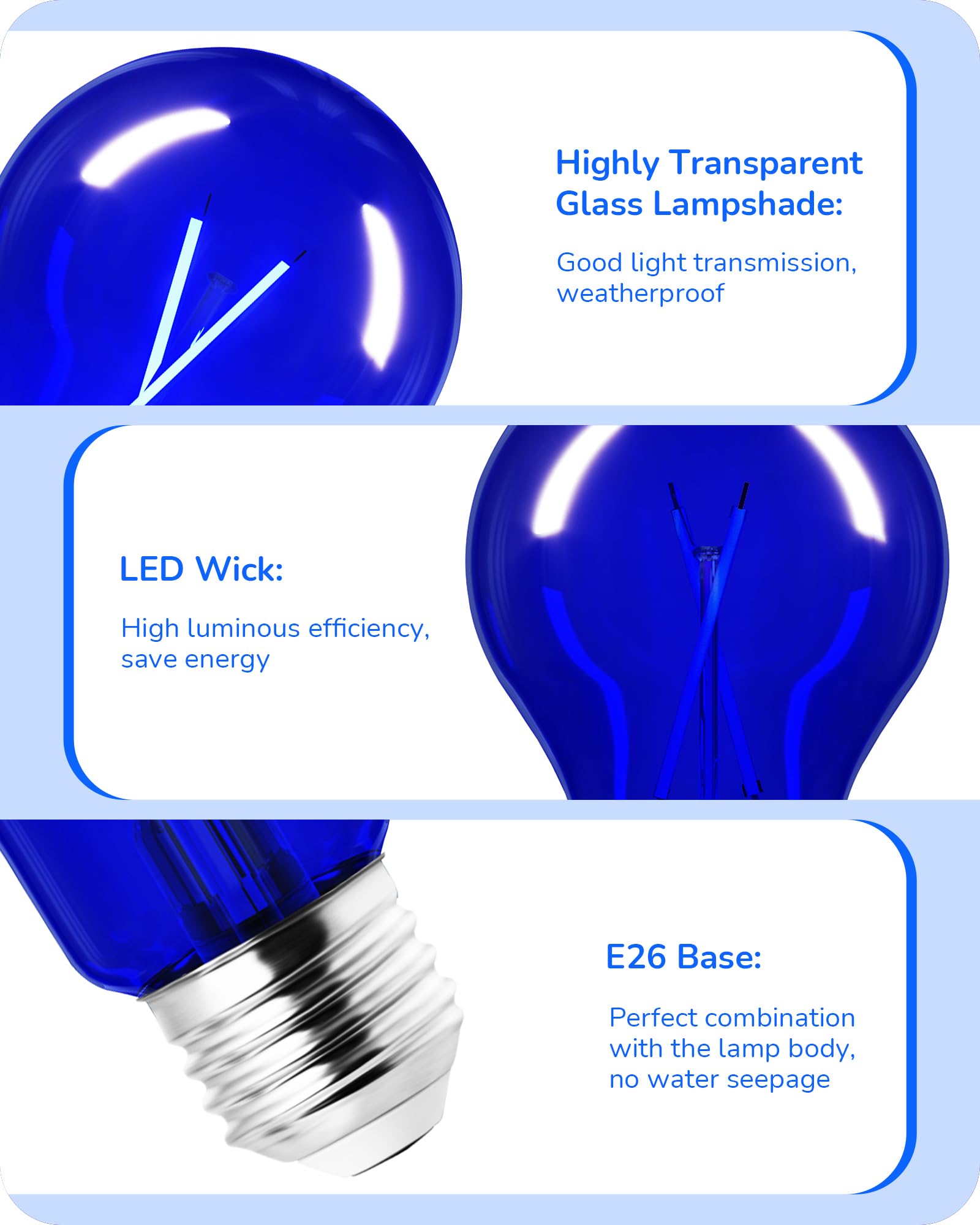 Edishine Dimmable Blue Led Light Bulb, 8W A19, Ul Listed, 4-Pack For Christmas & Party