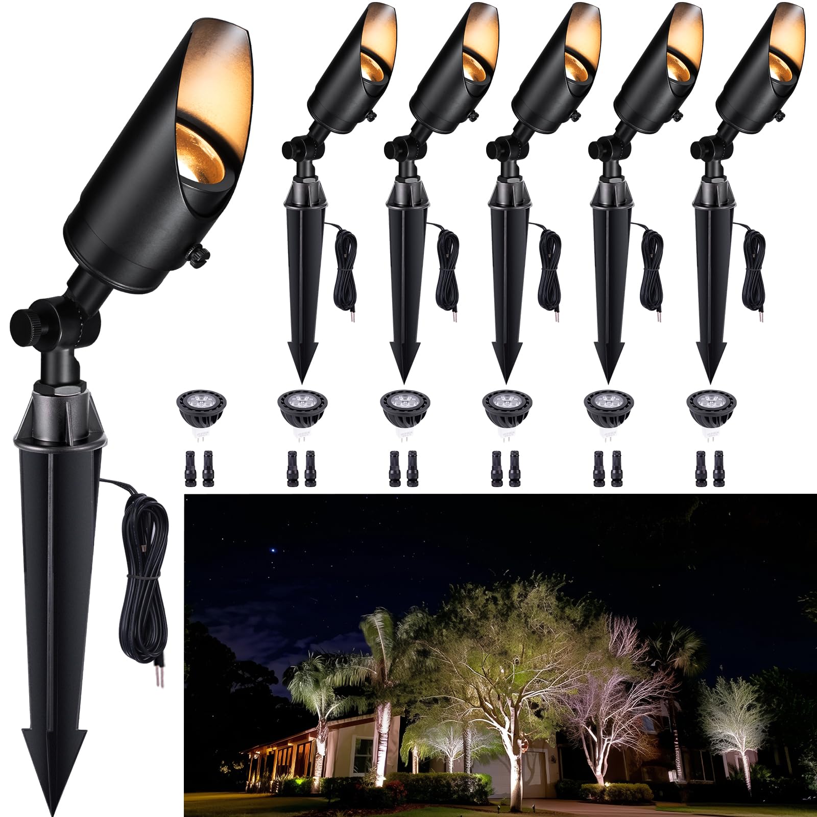 Gardenreet Spot Lights Solid Brass, Black 12V Low Voltage Landscape Spotlight, Wired Uplights Outdoor Waterproof, LED Electric f