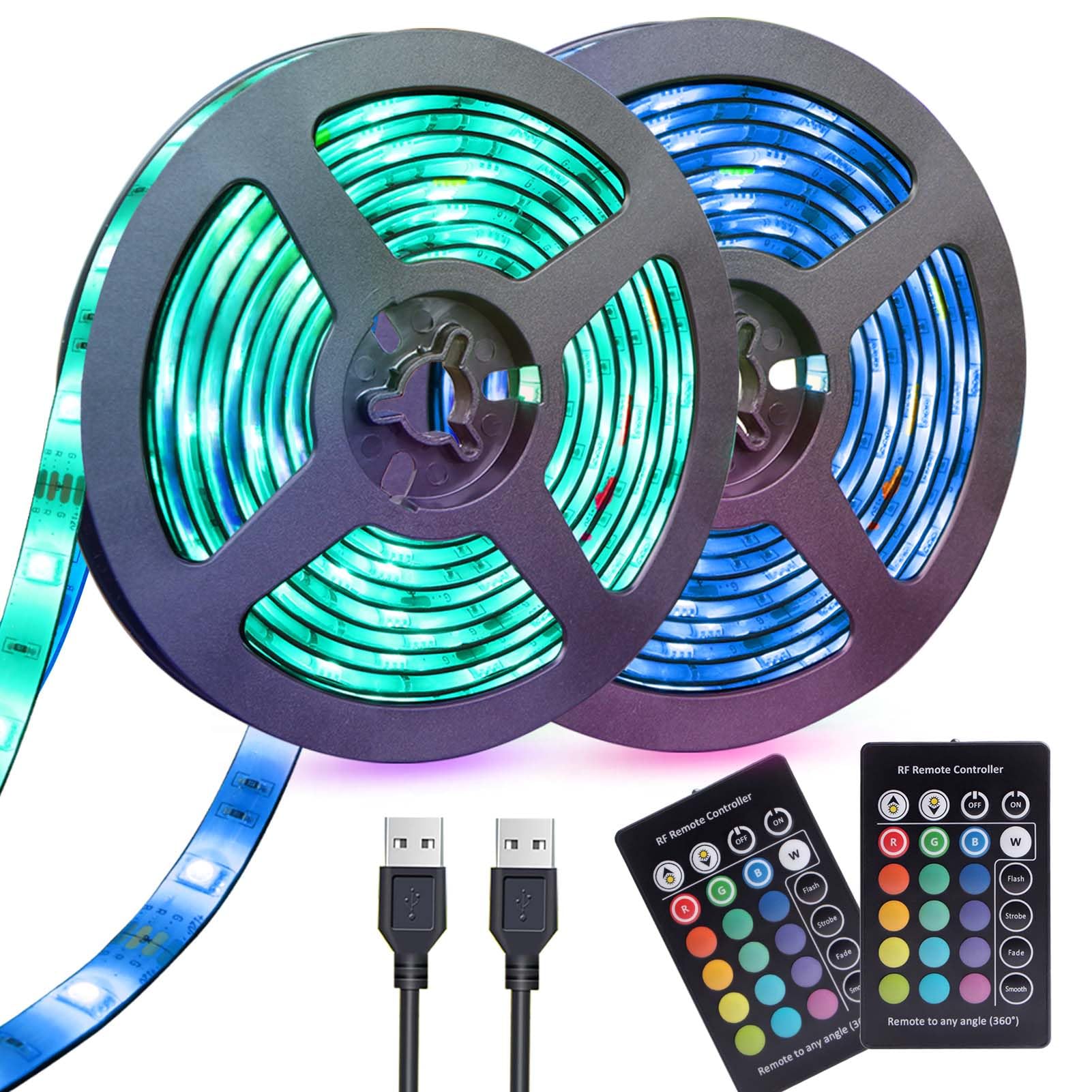 USB LED Strip Lights 13.2ft, USB Powered LED Light with 24-Keys Remote Controller Waterproof RGB Flexible Color Changing LED Str