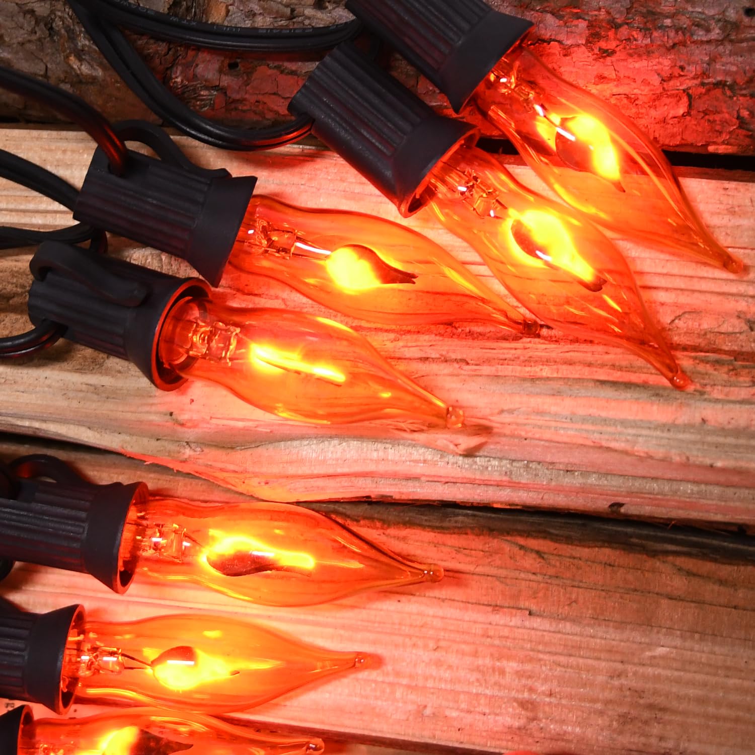 SOTOPOO Fall Decor String Lights - 12.8FT Orange Flickering Flame Effect, 12 Pack C18 Glass Bulbs, Model ULP(7)-LR(10)(1W