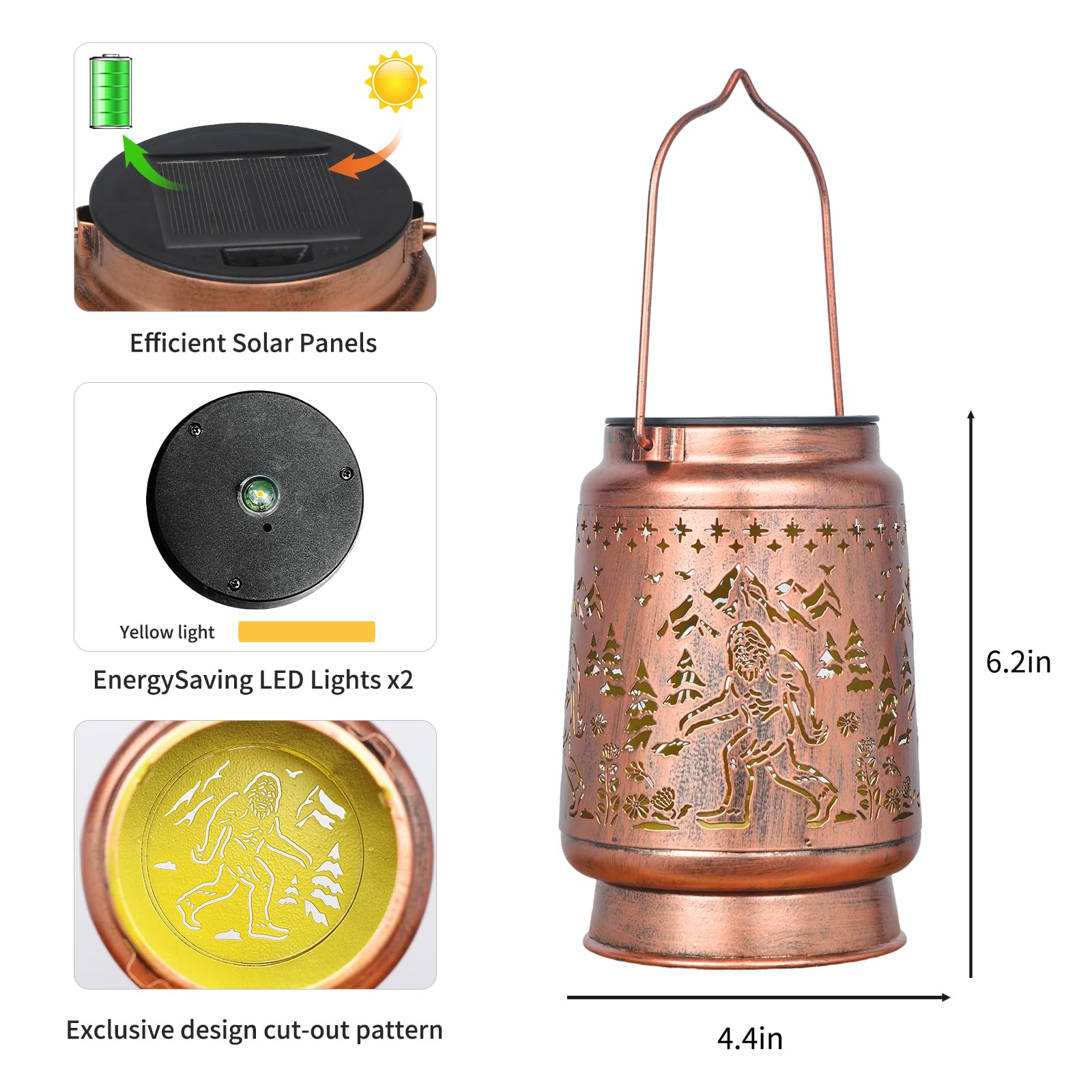 KIKUSUI Solar Bigfoot Lantern - Waterproof Metal LED Hanging Light for Yard, Patio, Garden - Warm White, Model DL16
