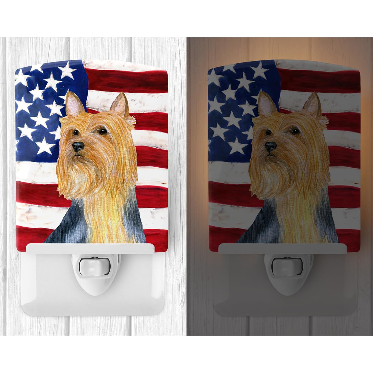 Carolines Treasures Ceramic Night Light, USA American Flag, Silky Terrier, UL-Certified, 6x4x3in