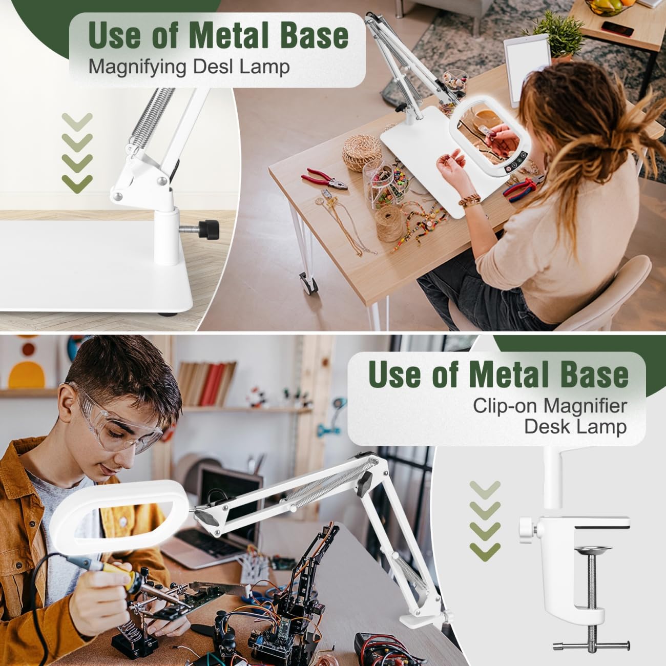 Veemagni 10X Rectangle Magnifying Glass With Light And Stand, 5 Color Modes Stepless Dimmable, 2-In-1 Led Lighted Desk Lamp & Cl