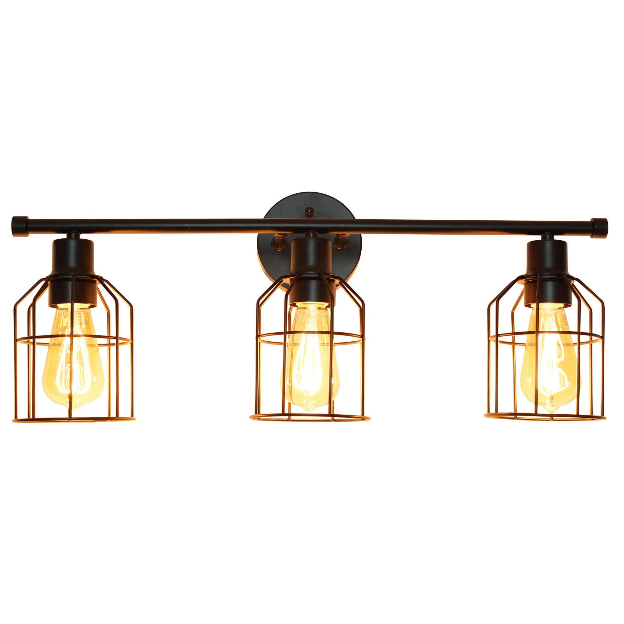 Lalia Home Industrial Bathroom Vanity Light, Matte Black Wire Cage Shade, Metal
