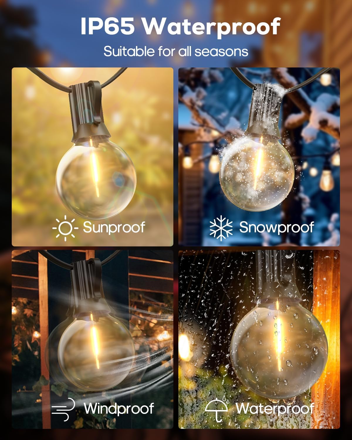 Goodea.Fun 50Ft Led Outdoor String Lights,G40 Globe Patio Lights With 27 Shatterproof Edison Bulbs, Waterproof Connectable Hanging Lights For Backyard Porch Balcony Party Decor(2 Spare)