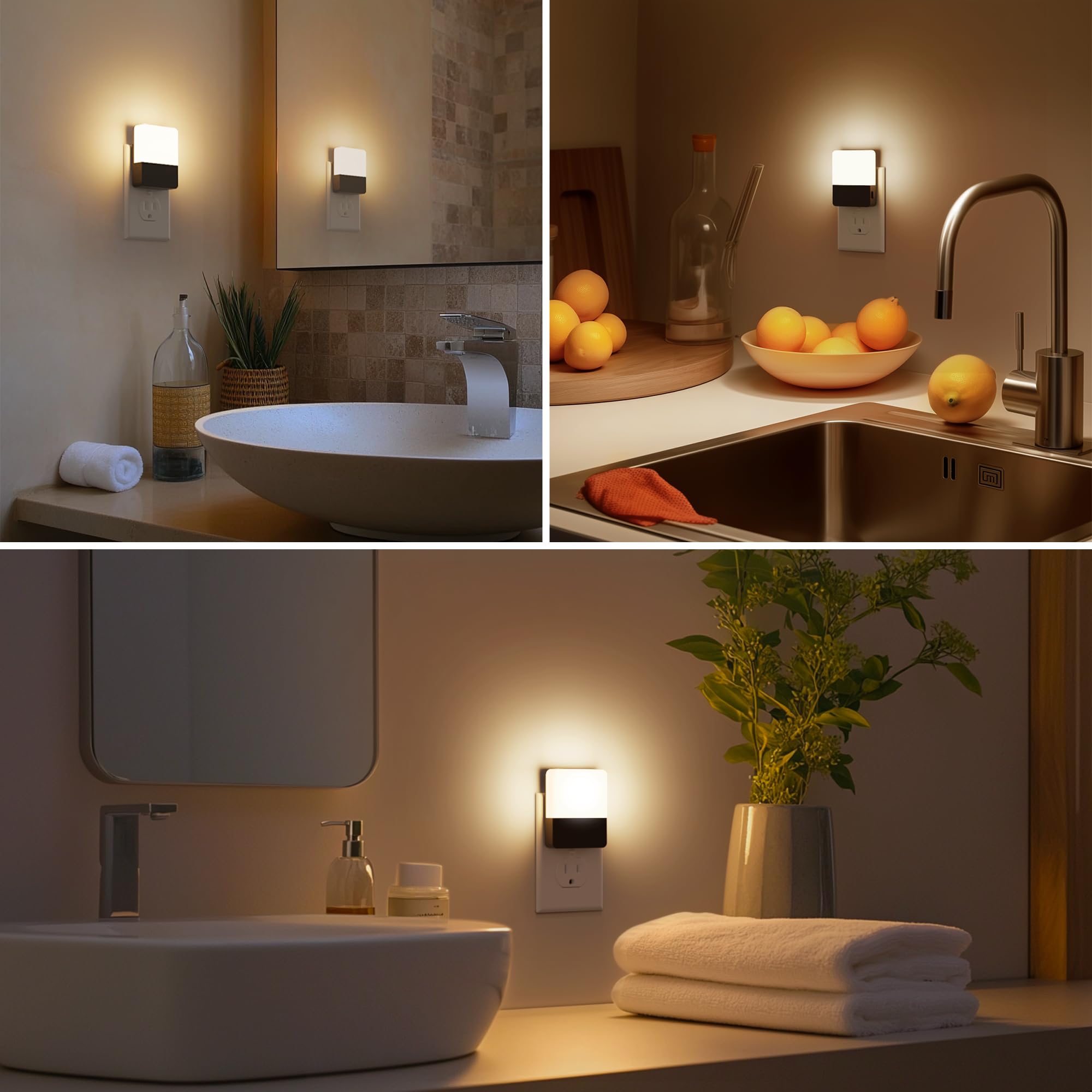 Briignite Night Light Plug with Dusk to Dawn Sensor, Soft White 3000K, 3-Level Brightness, 2 Pack, Plastic