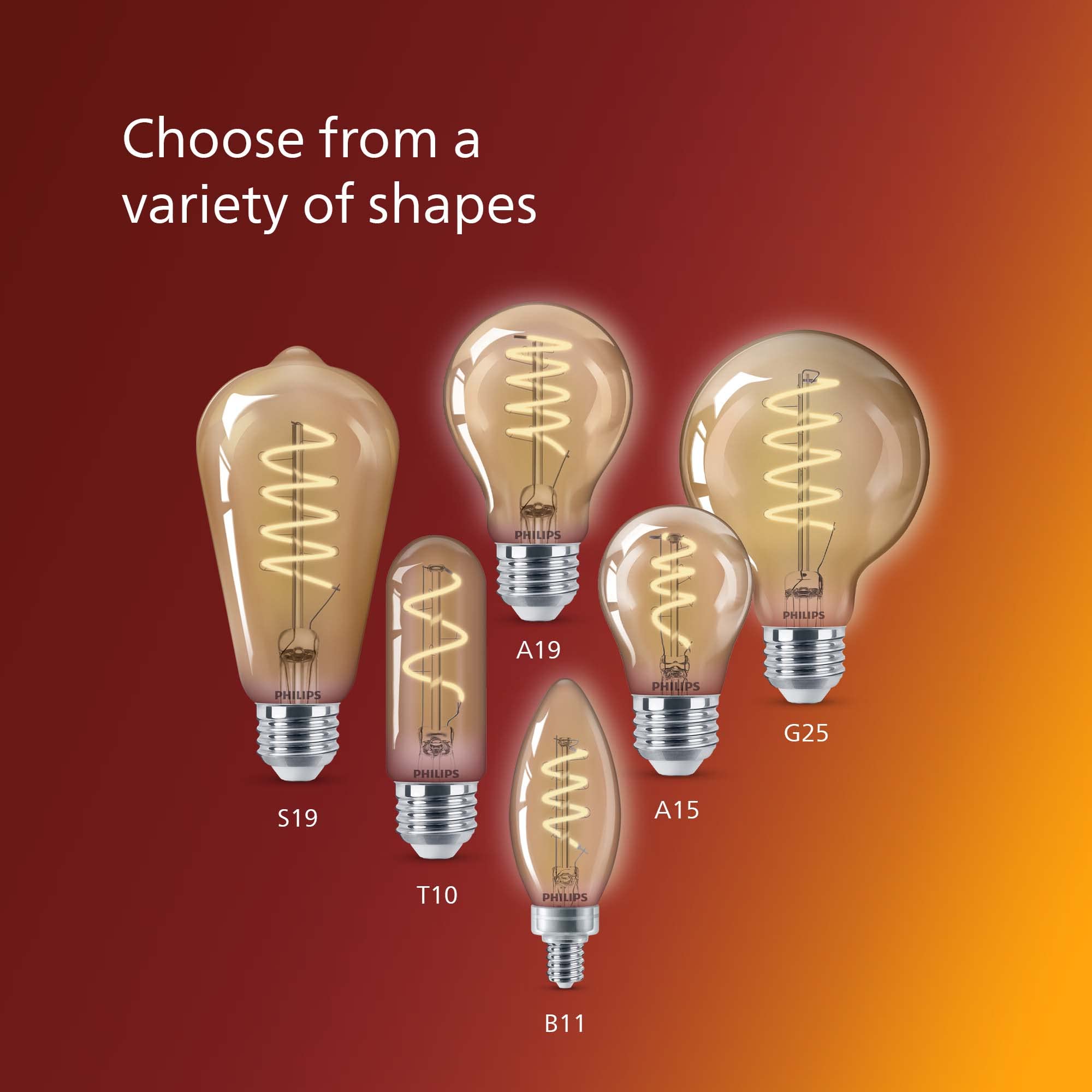 Philips LED Vintage Amber Spiral Bulbs, 6.5W=60W, 400 Lumen, Dimmable, 4-Pack, E26 Base, Model 565887