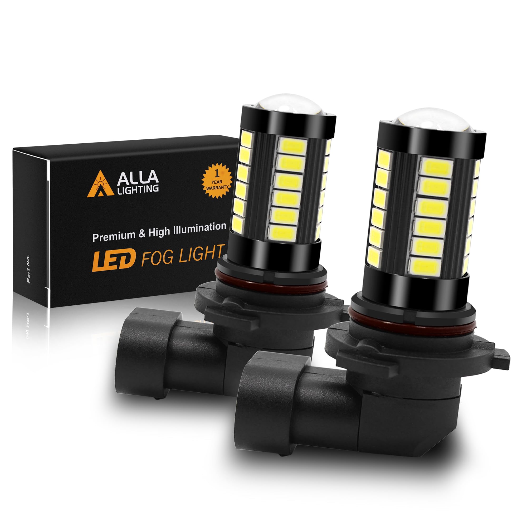 Alla Lighting Super Bright H10 9145 LED Fog Lights Bulbs, 6000K Xenon White 2800lm PY20D Base 9140 9155 5730 33-SMD 12V Fog Ligh