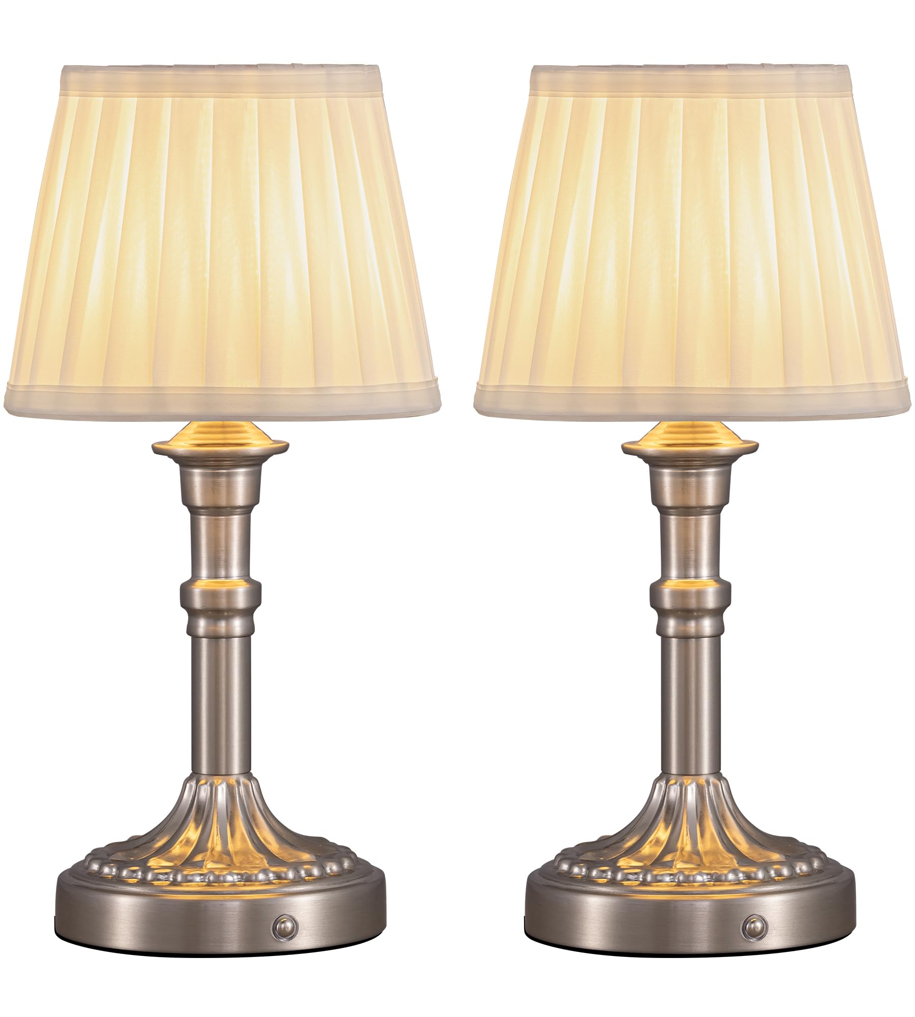KDG Cordless Portables Table Lamp Set of 2, LED Fabric Shade Small Desk Lamps, 5000mAh Battery Powered Lighting, 2700K Stepless