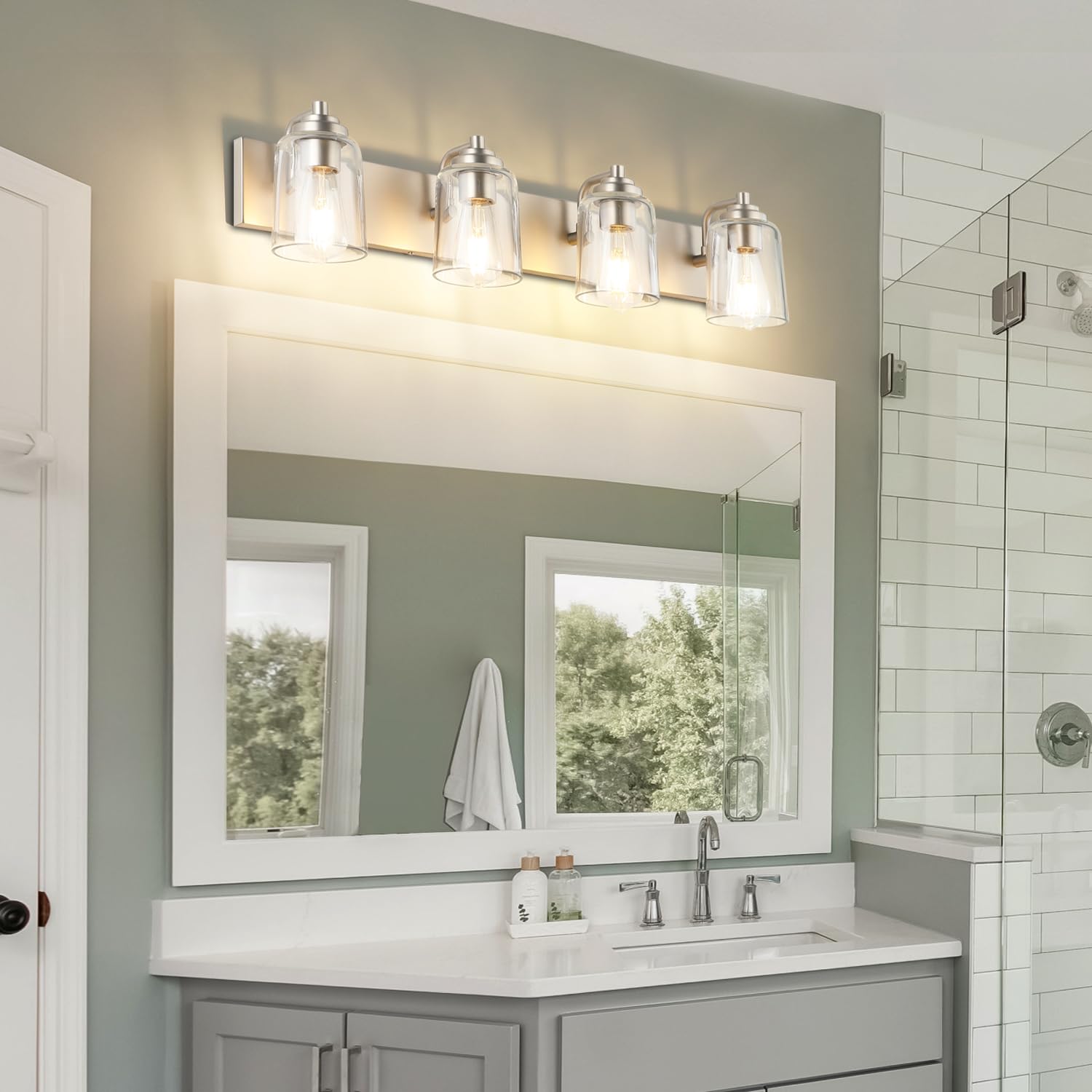 Solfart Brushed Nickel Bathroom Light Fixture 4 Lights Vanity Lights Bathroom Lights Over Mirror Light Fixtures For Bathroom Abo