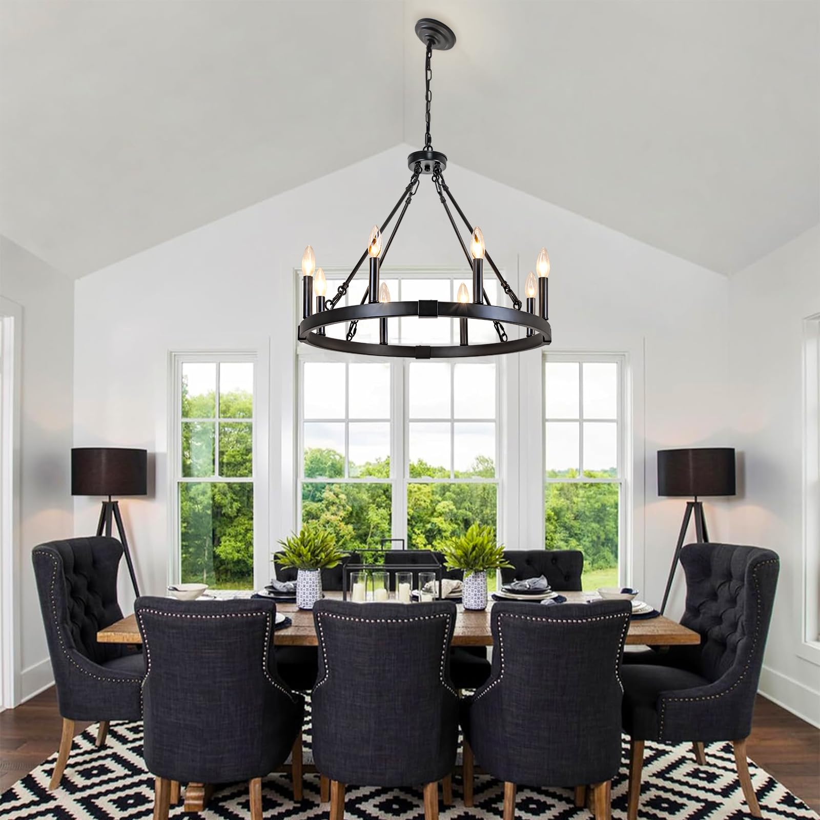 Rviezza 8 Light Wagon Wheel Chandelier, 23.6'' Rustic Farmhouse Chandelier, Industrial Vintage Round Pendant Lighting For Dining