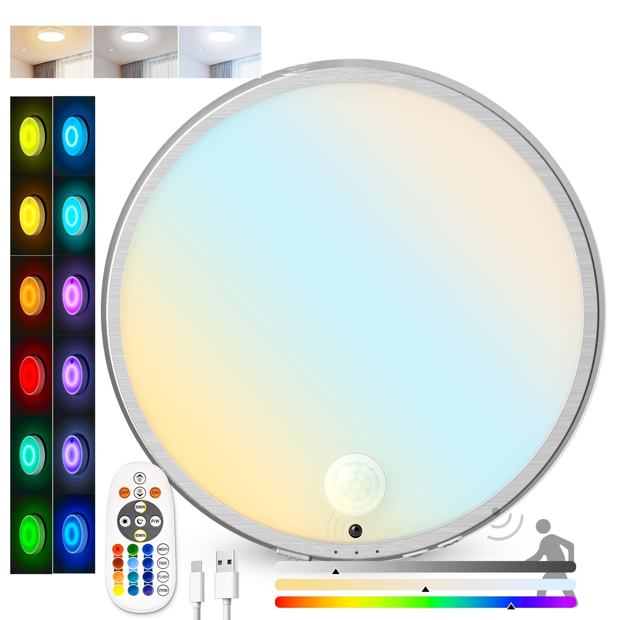 Molrebe Motion Sensor Ceiling Light, Rechargeable Battery Powered LED Ceiling Light for Closet Bathroom Stairs Porch Hallway Pan