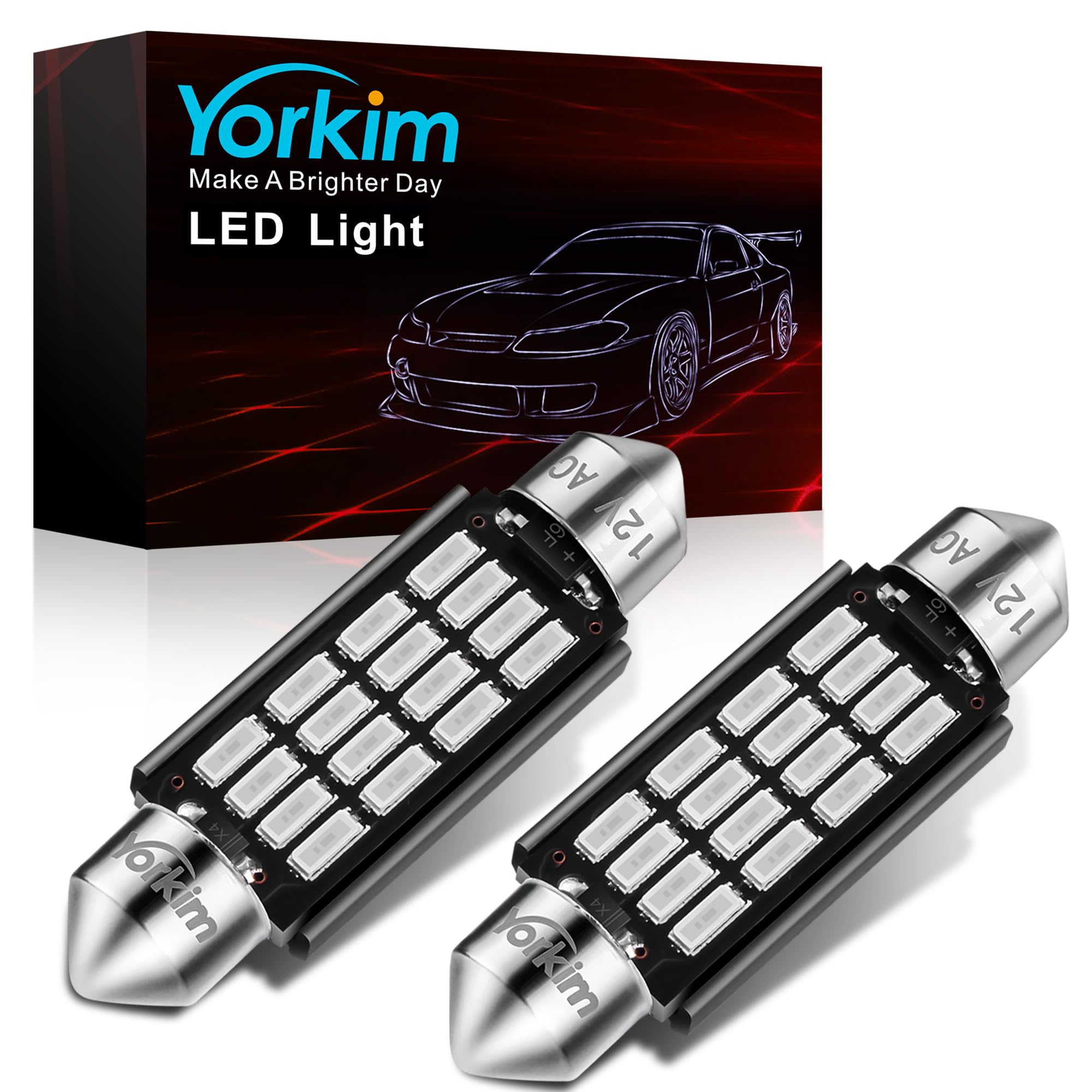 Yorkim Super Bright 578 Festoon Led Bulb Blue 16-Smd 4014 Chipset 212-2 Dome Light Led, 41Mm 42Mm Led Bulb Canbus Error Free, Le