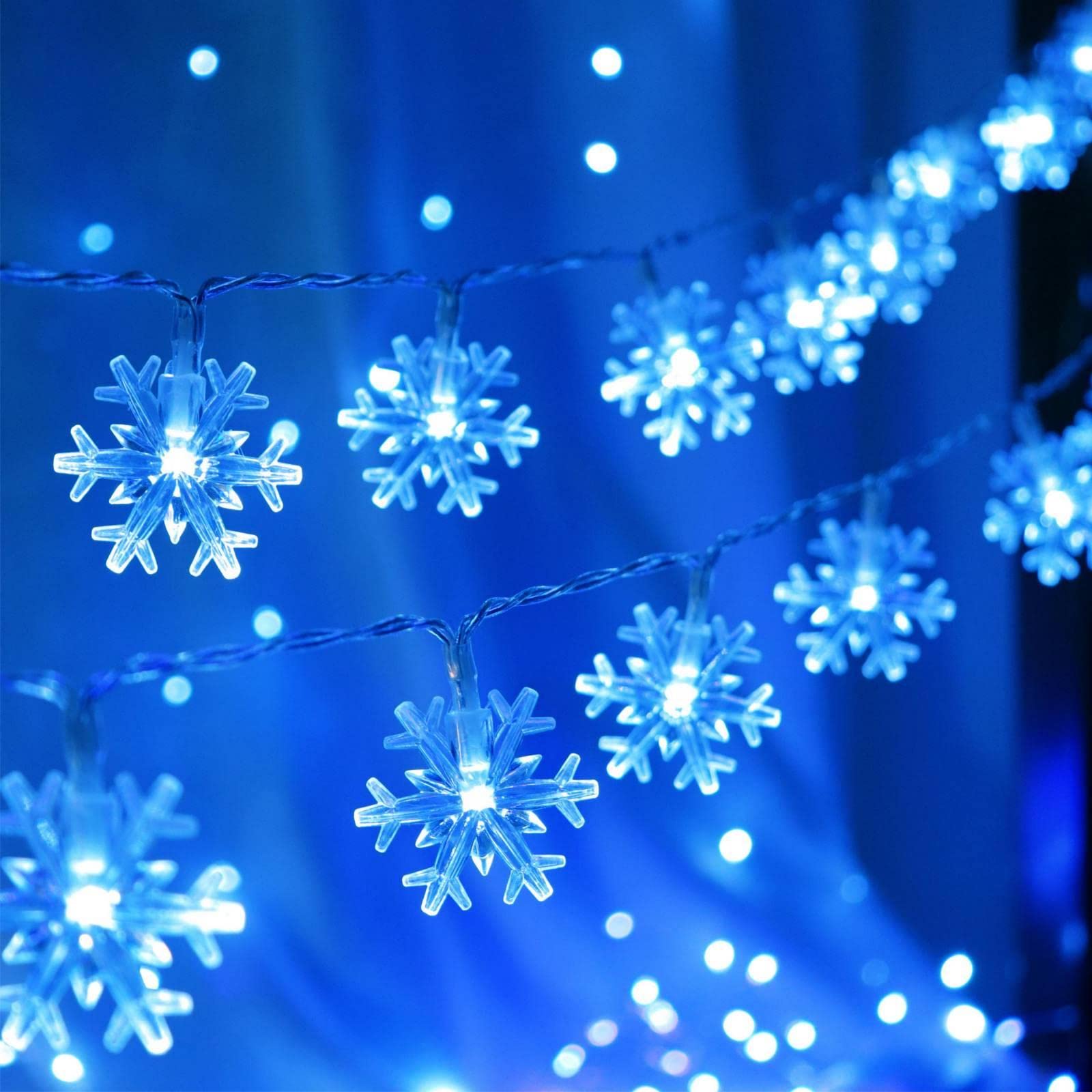 CESOF 20 Ft 40 LED Blue Snowflake String Lights, Battery Operated Fairy Lights for Indoor Outdoor Christmas Decor