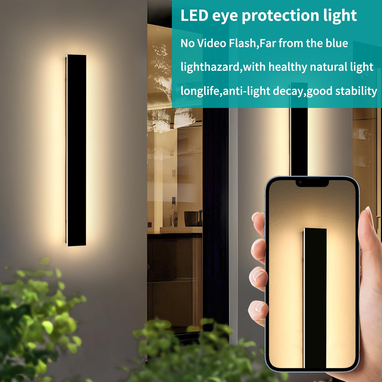 Mikeru 3CCT Dimmable Outdoor Wall Sconce, 31.4in, IP65 Waterproof, Acrylic, Black, Model FTBD-ZB2P, 2-Pack with Remote