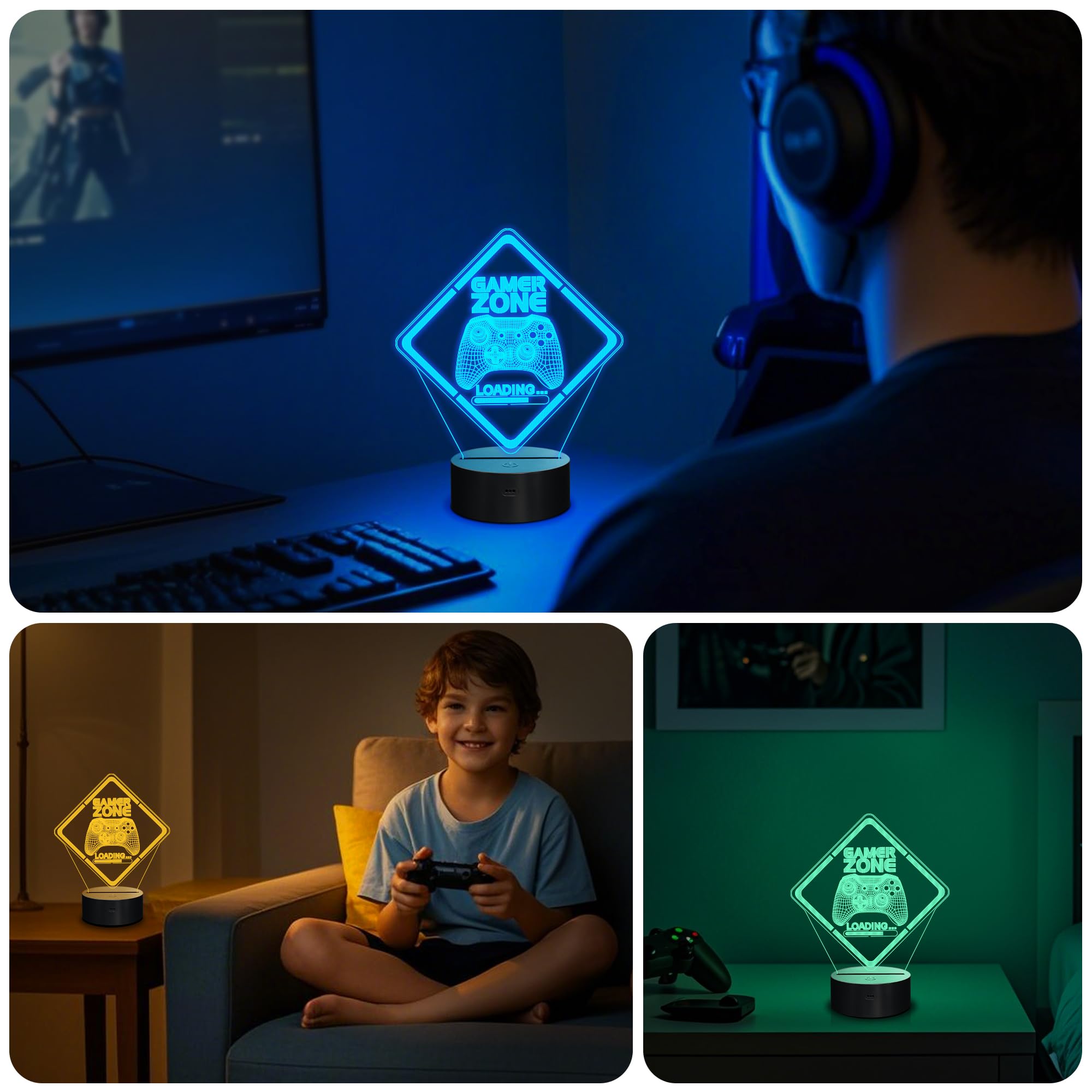 Yuandian Gamer Zone Night Light - 3D Illusion Lamp, Touch & Remote Control, Multicolor, Regular Size (8 X 6 In), Model Fs-2810-9999