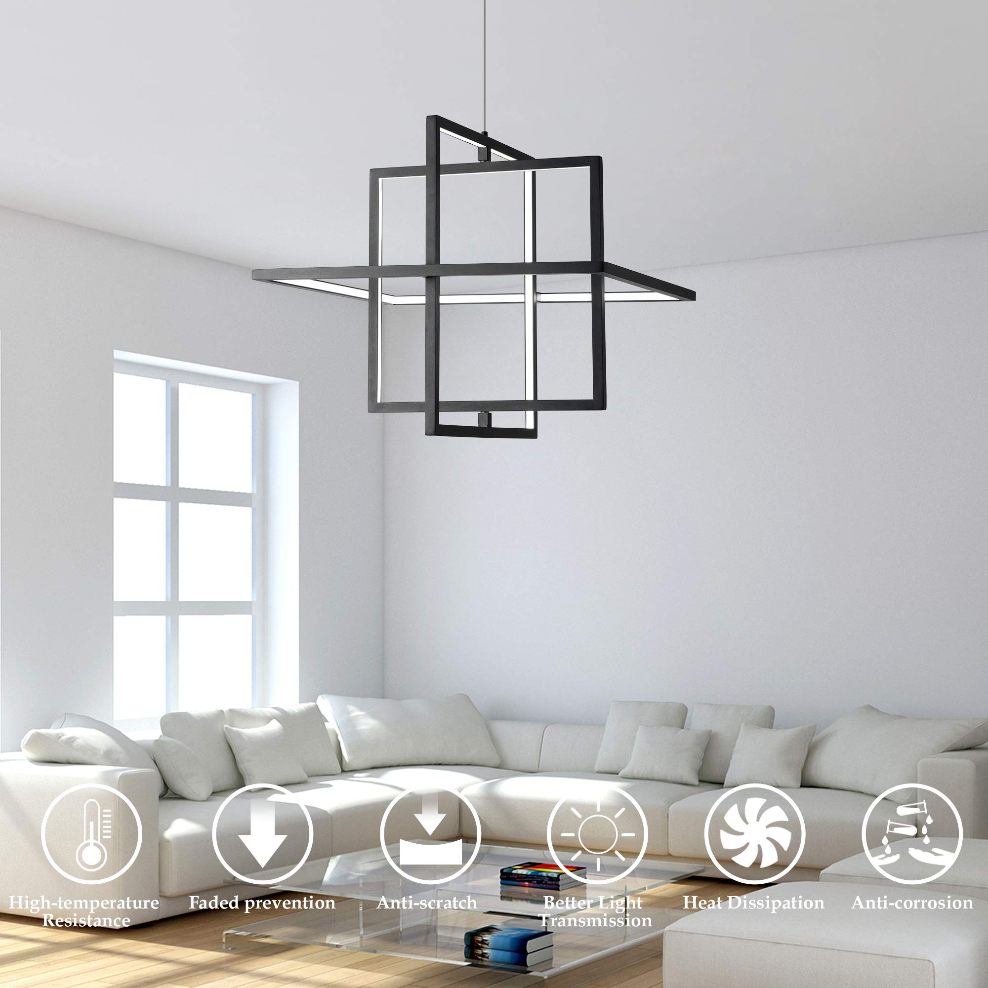 Sunmoo Modern Led Chandelier Led Pendant Light Square Contemporary Chandelier Hanging Light Dimmable For Living Room, Dining Roo