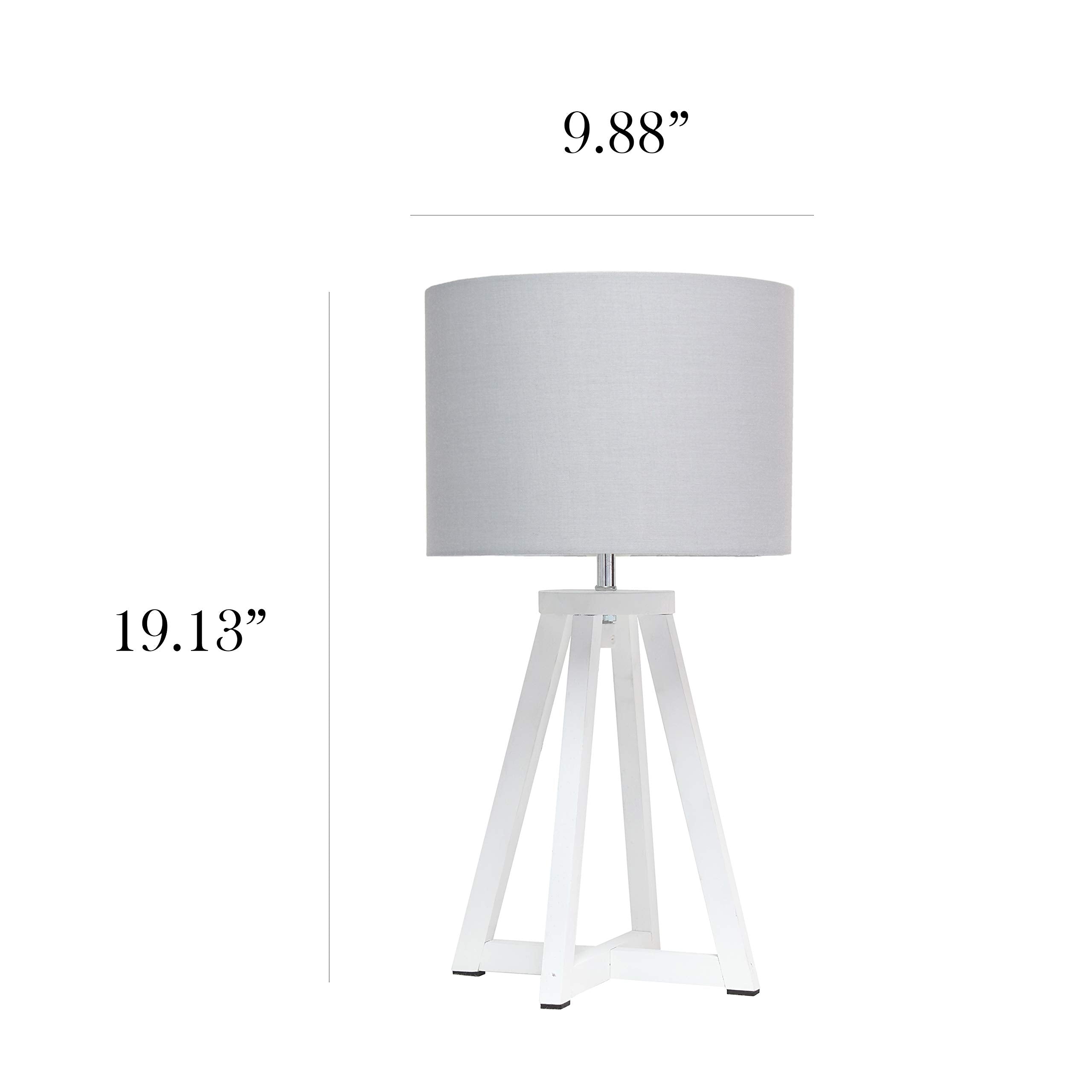 Simple Designs Lt1069-Whg Interlocked Triangular White Wood Table Lamp With Gray Fabric Shade