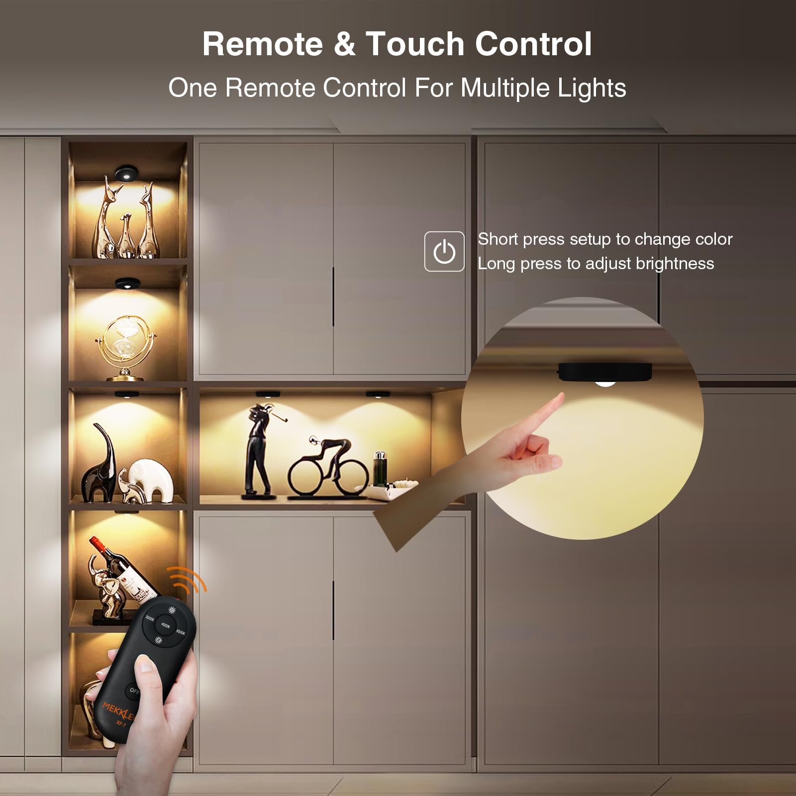 MICLIONLED Cordless Puck Lights with Remote Control, Dimmable 3 Color Temperatures, Rechargeable 2200mAh, Black, 5PCS