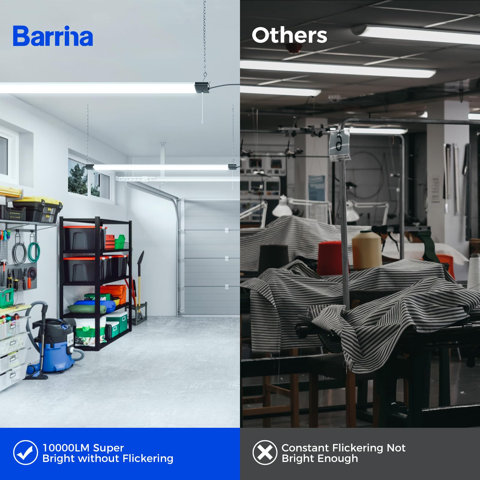 Barrina LED Shop Lights 4FT, 84W, 10000LM, 6500K, Aluminum, ETL, 10 Packs, Pull Chain, Hanging or Flush Mount