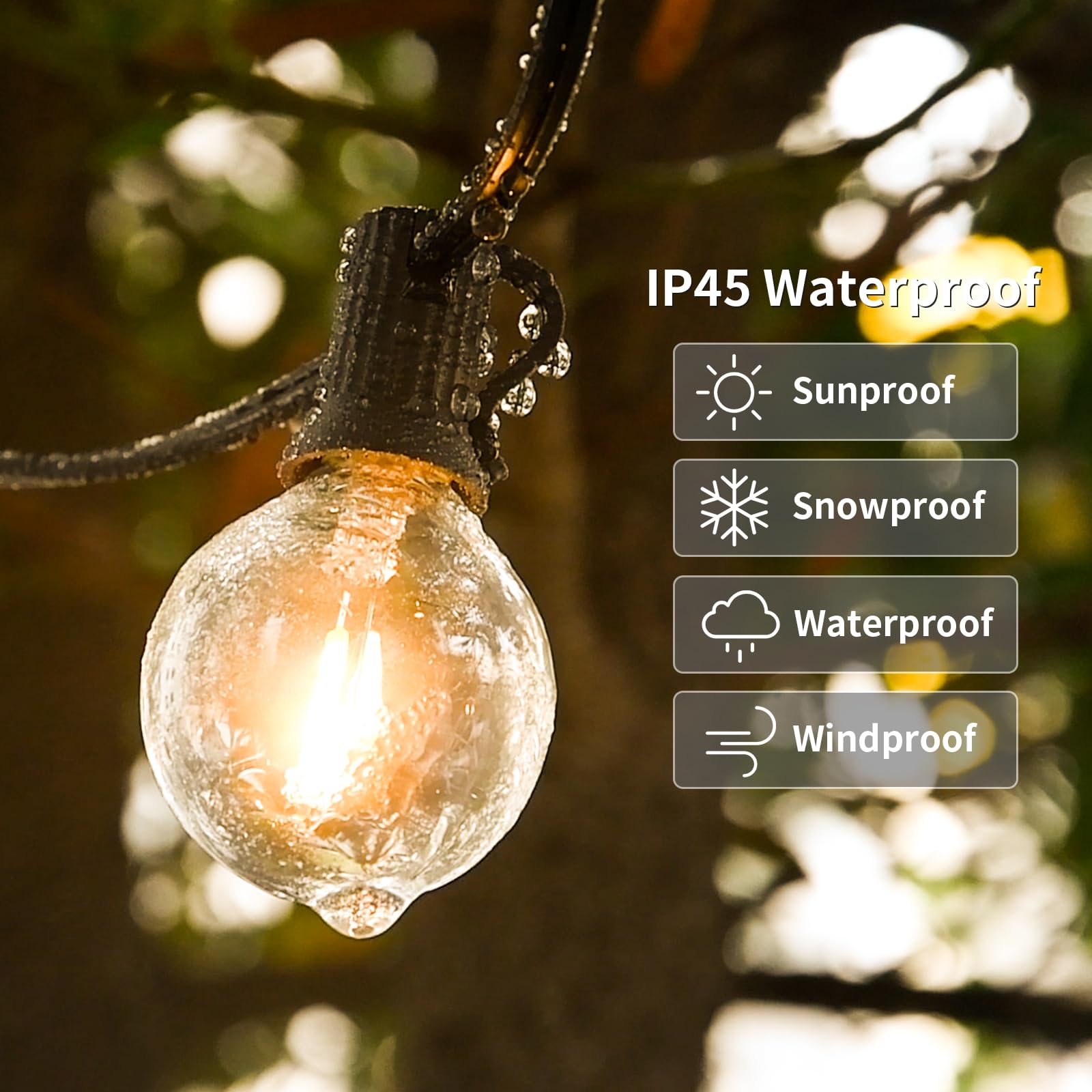 200Ft 2-Pack Outdoor String Lights,Dimmable G40 Led String Lights With 104 Shatterproof Clear Bulbs Ul Approval Waterproof Globe