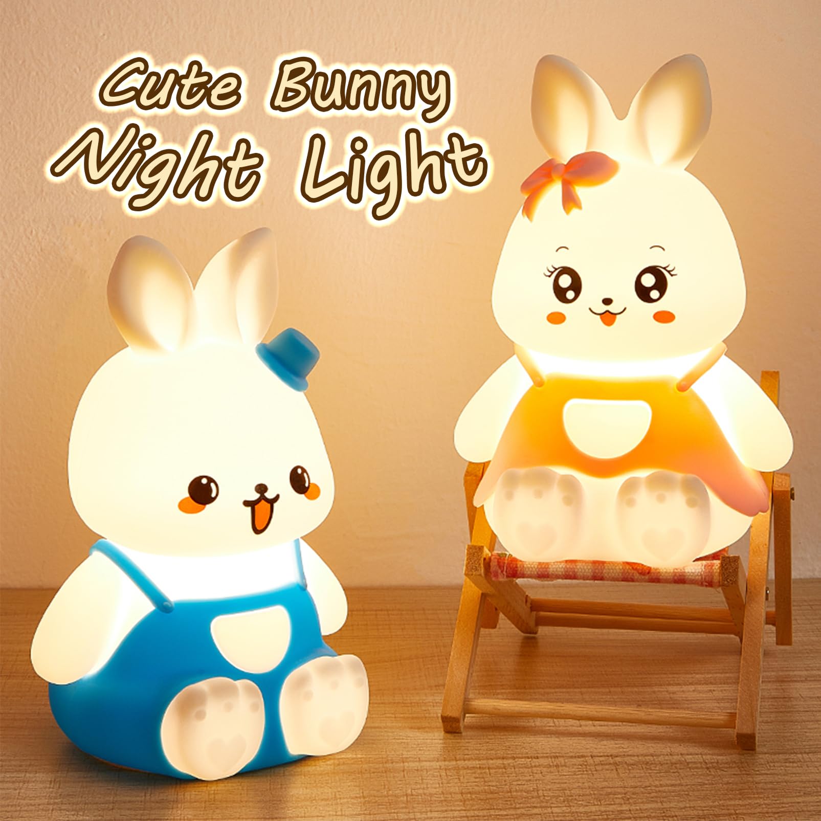 Smoorita Night Light For Kids Bunny Lamp,Cute Night Light For Girls,Rechargeable Baby Nursery Night Light Toddler Nightlight For Bedroom, Cute Gifts Animal Bunny Kids Lamp Kawaii Room Decor