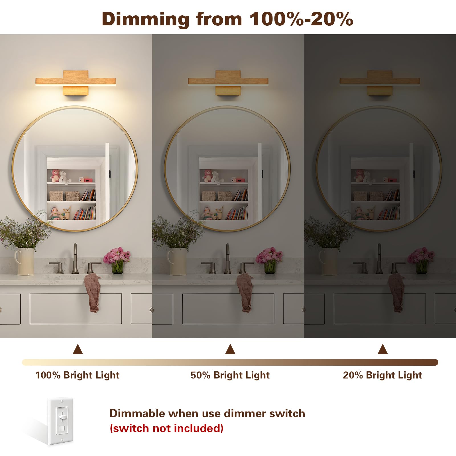 Joossnwell Vanity Light For Bathroom Light Fixtures Dimmable 5Cct Gold And Black Vanity Lights Bar Modern Bathroom Lighting Over