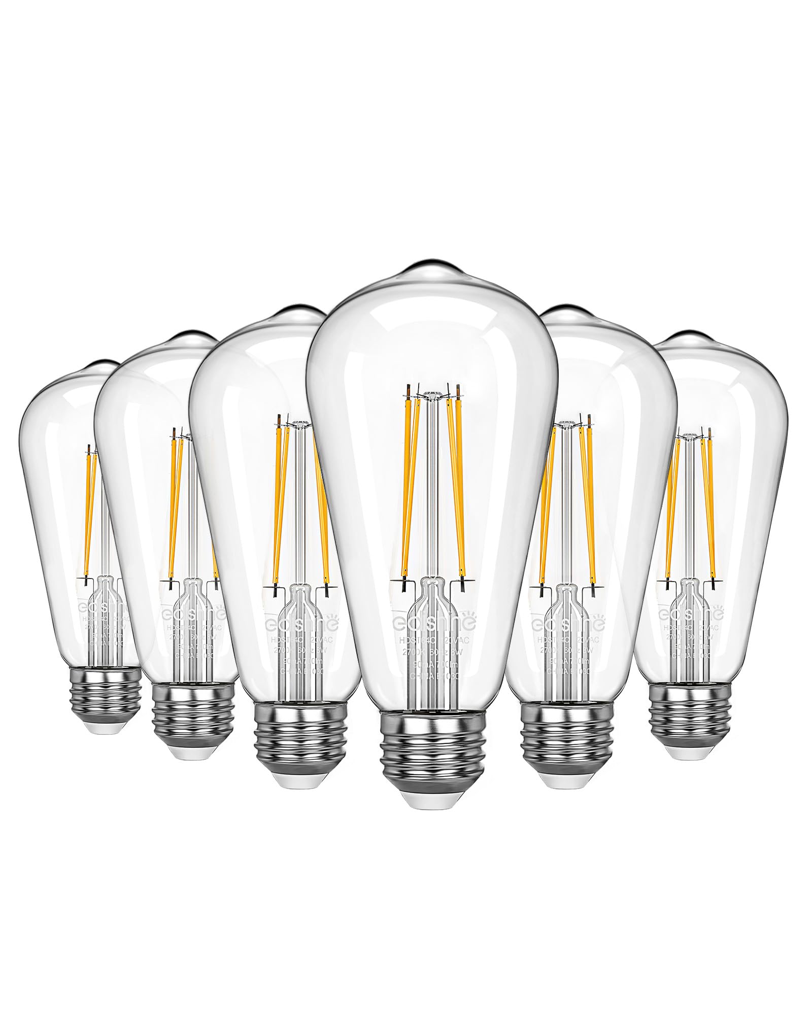 Edishine 6 Pack Vintage Led Edison Bulbs 8W Equivalent 60W, St64 Dimmable Led Light Bulbs, 700Lm 2700K Warm White Light E26 Base