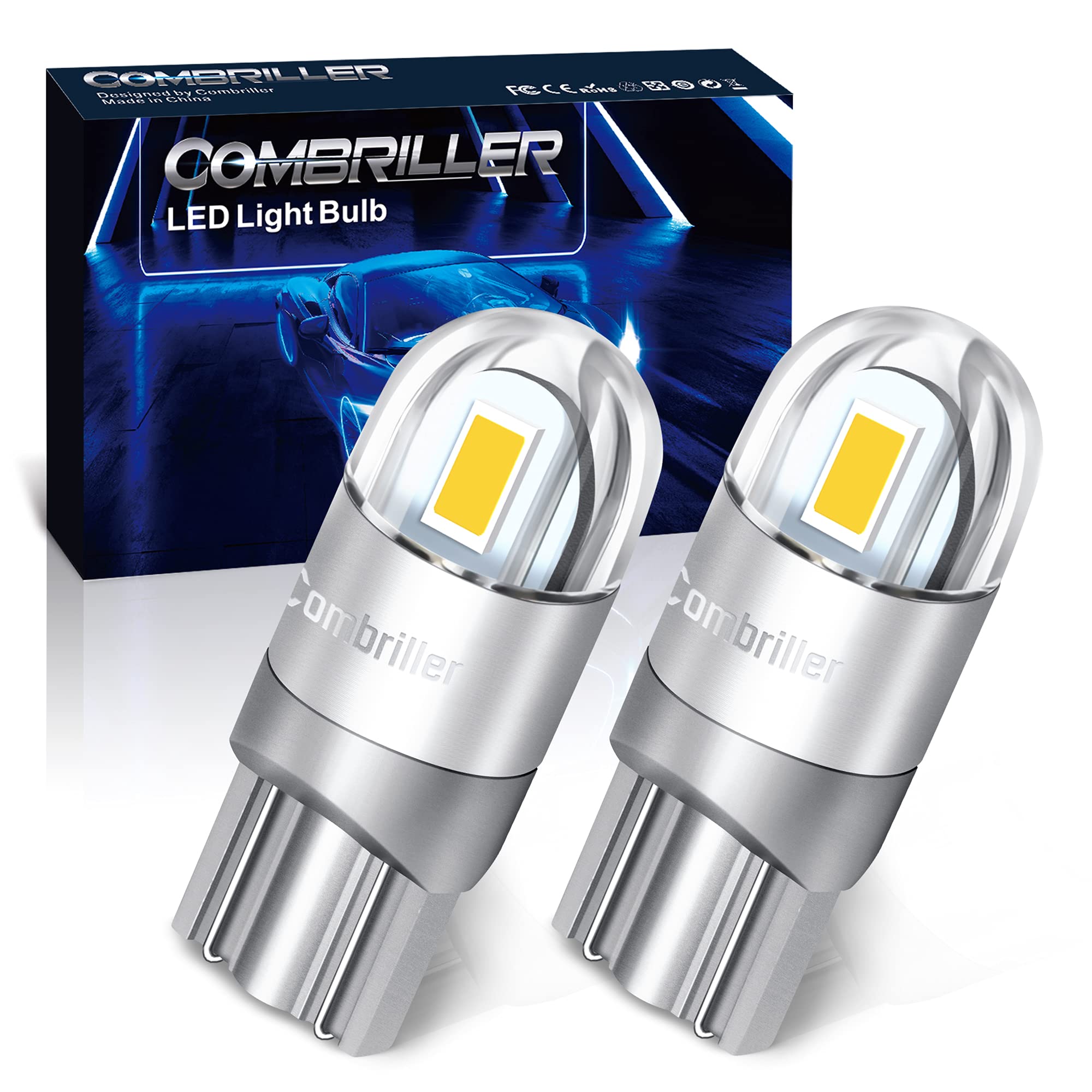 Combriller 194 LED Bulb T10 2825 w5w, 6000K White, Error Free, Pack of 2 for Car Interior Lights
