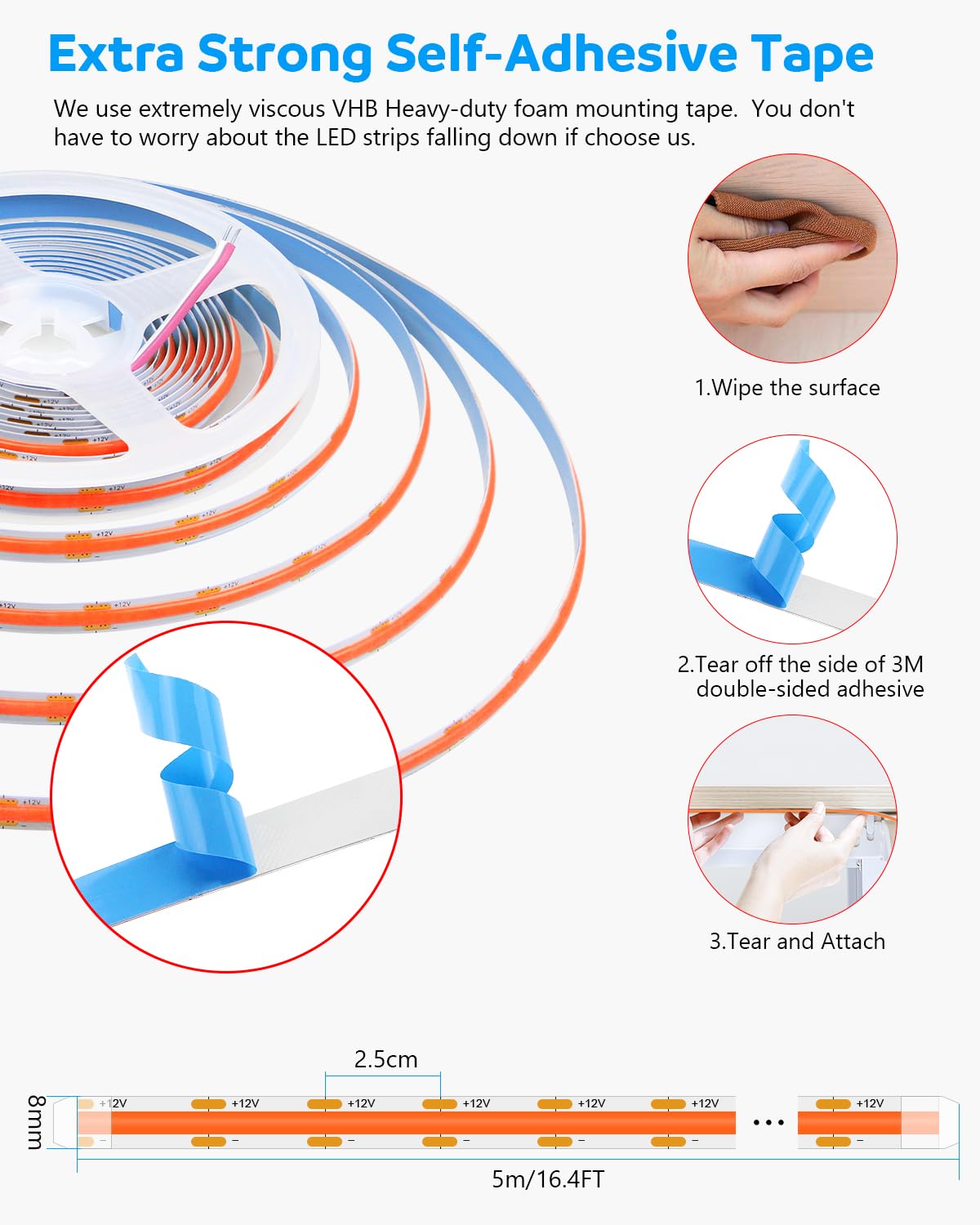 Aclorol Led Cob Light Strip 16.4Ft Red Flexible Cob Strip Lights 12V For Bedroom Tape Lighting 1600Leds/5M For Tv Cabinet Closet