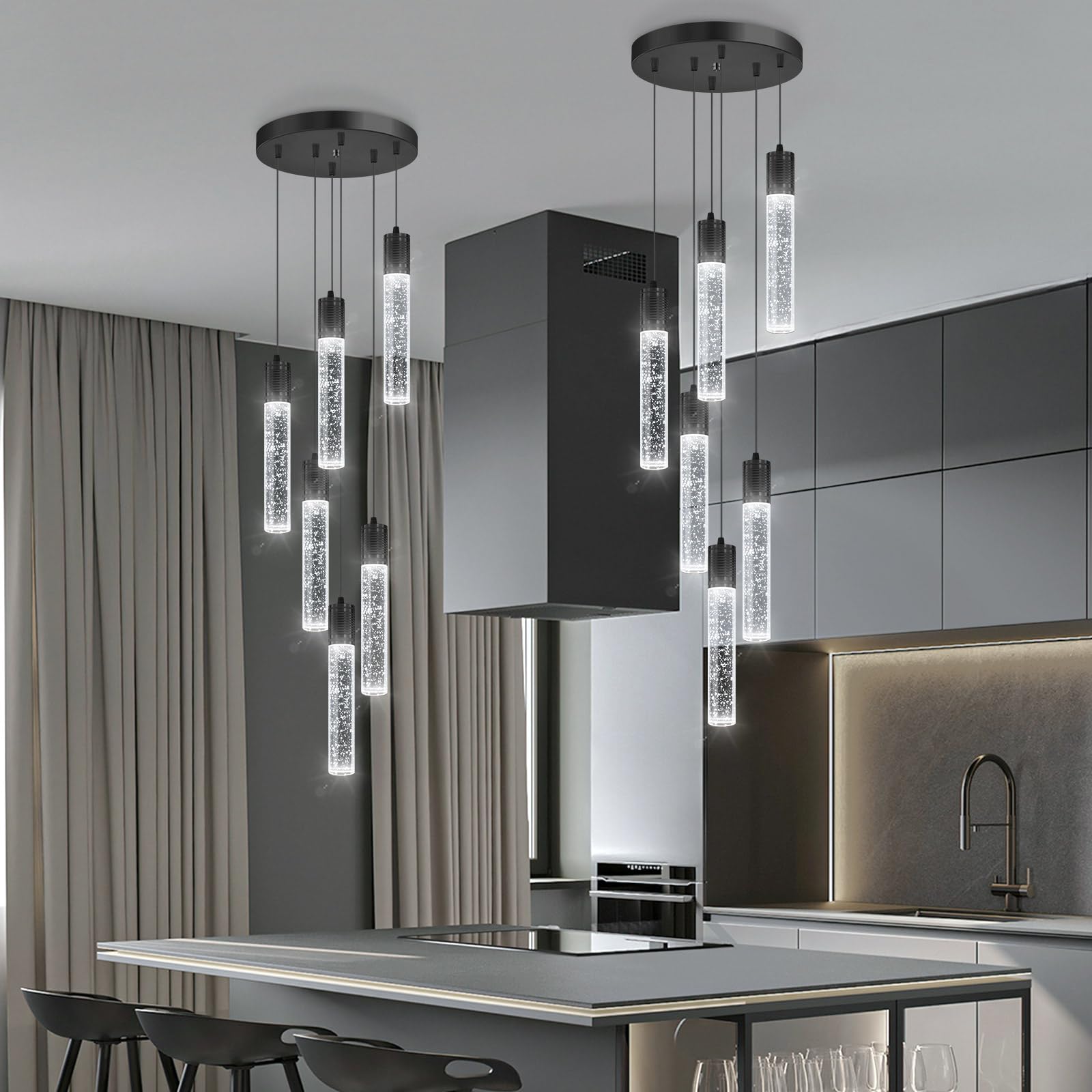 Modern Pendants Light For Kitchen Island Crystal Mini Chandeliers Dining Room Led Pendant Lighting Fixture High Ceiling Hanging Lights Bedroom Island Kitchen Foyer 6000K White Light Fixtures Black