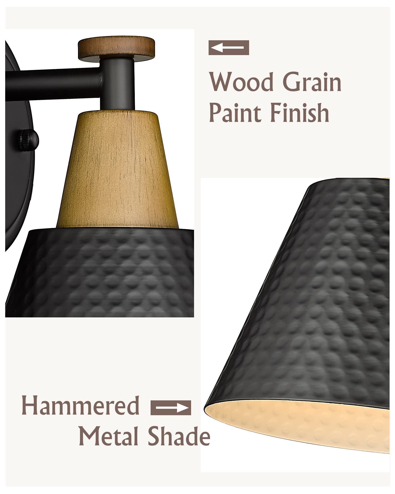 FEMILA Black Wall Sconces, Rustic Industrial 1-Light Metal Lamps, Hammered Shade, Bathroom Vanity Light Fixture