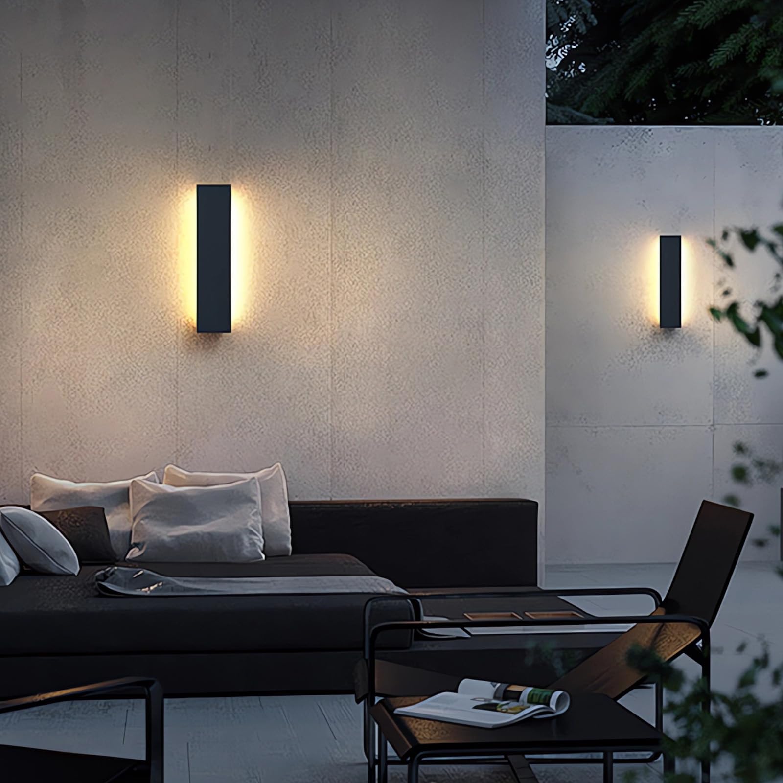 Pedforn 2Pcs 24In Modern Outdoor Wall Light  Ip65 Waterproof Outdoor Wall Sconce  3000K-6000K Dimmable Led Black Garage Lights  Exterior Wall Lighting  Anti-Rust Linear Long Outdoor Light
