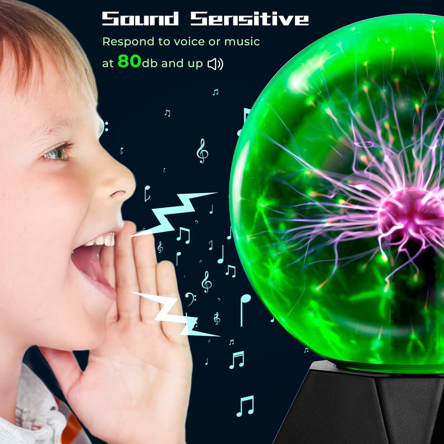 Theefun Green Plasma Ball: 6 Inch Plasma Globe Touch & Sound Sensitive Plasma Ball Lamp Electric Ball Lightning Novelty Light For Parties, Home, Prop, Room Decoration, Christmas Gifts