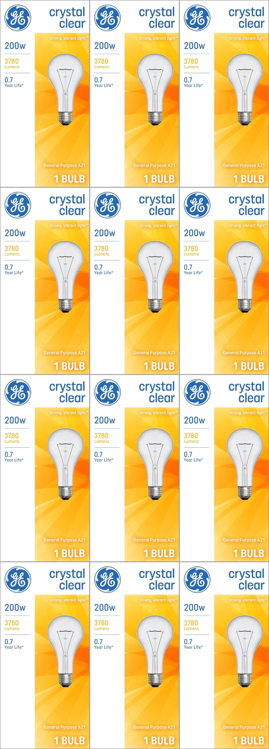 Ge 200-Watt General Purpose Light Bulb, 12 Pack - Bright, Durable Lighting Solution
