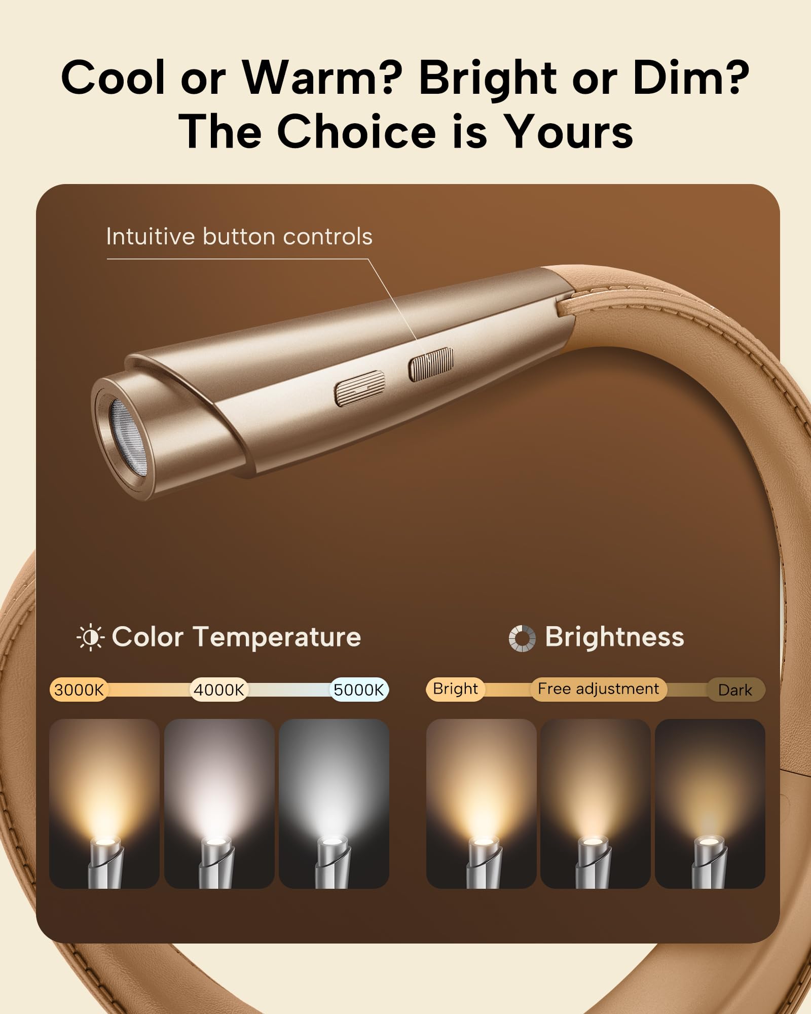 enclize LED Neck Reading Light, Book Light for Reading in Bed, 3 Brightness Adjustable, Lightweight Comfortable Design, Hands Fr